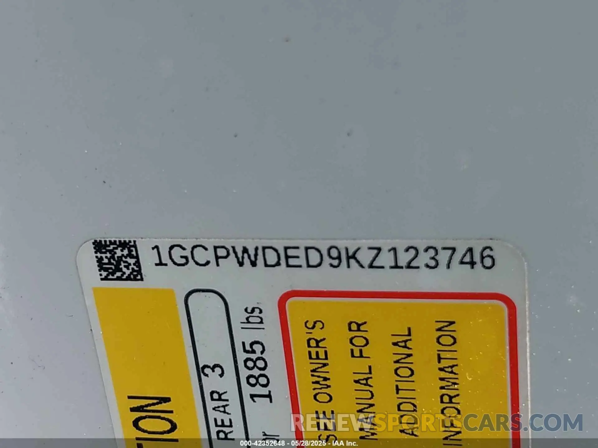 9 Photograph of a damaged car 1GCPWDED9KZ123746 CHEVROLET SILVERADO 1500 2019