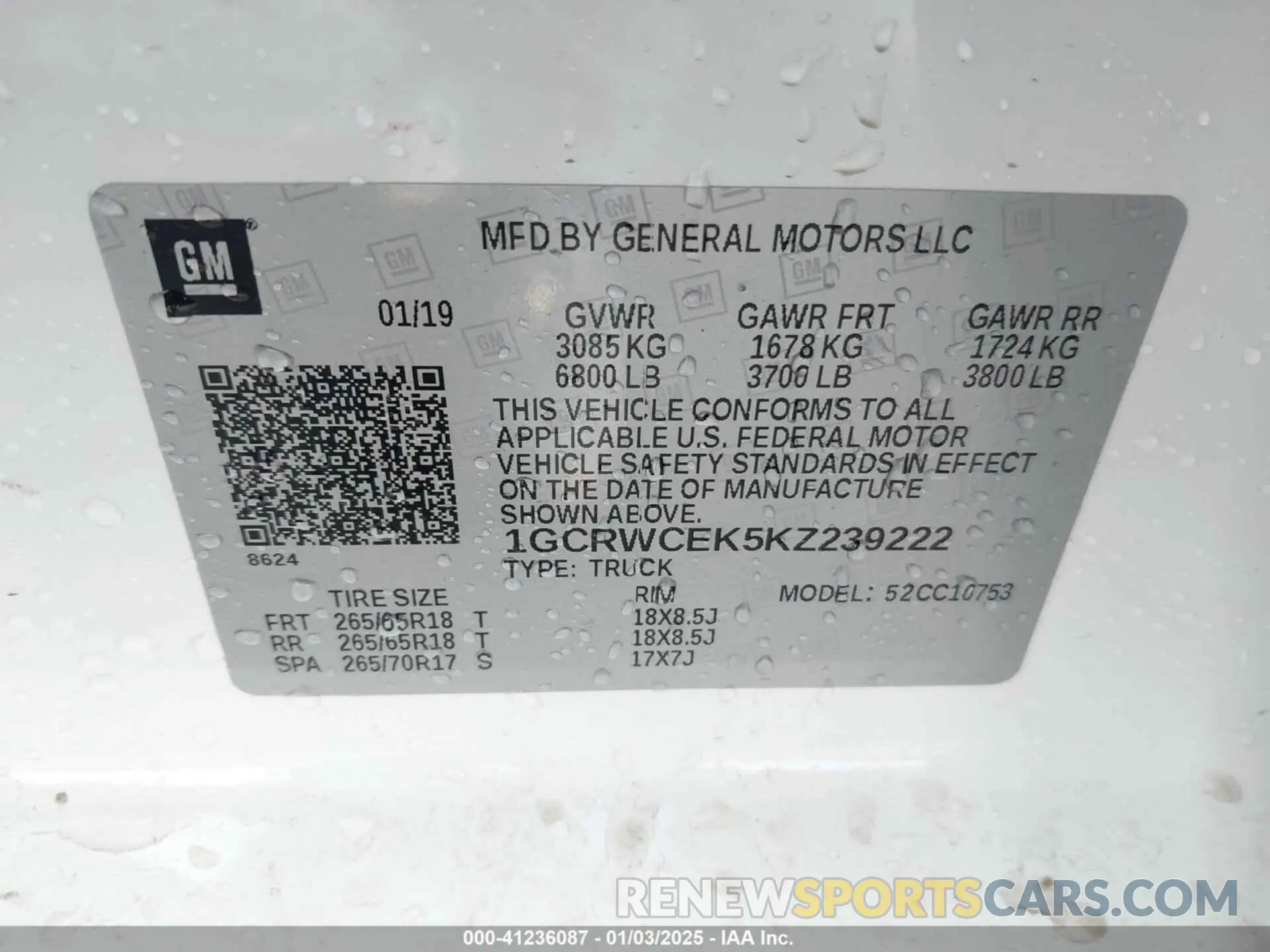 9 Photograph of a damaged car 1GCRWCEK5KZ239222 CHEVROLET SILVERADO 1500 2019