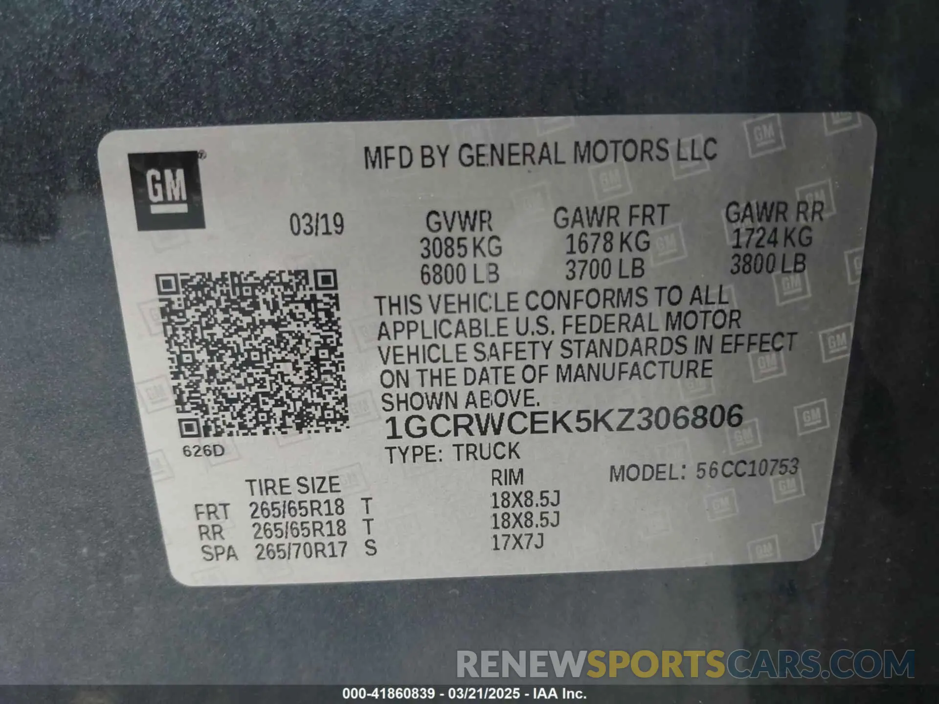 9 Photograph of a damaged car 1GCRWCEK5KZ306806 CHEVROLET SILVERADO 1500 2019