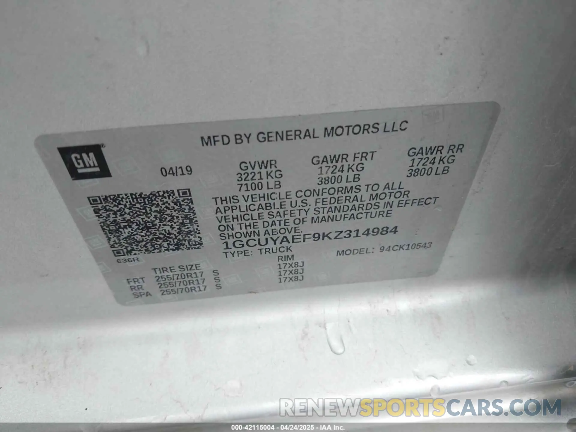 9 Photograph of a damaged car 1GCUYAEF9KZ314984 CHEVROLET SILVERADO 1500 2019