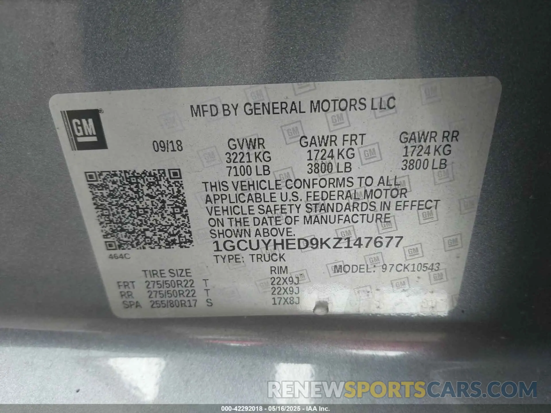 9 Photograph of a damaged car 1GCUYHED9KZ147677 CHEVROLET SILVERADO 1500 2019