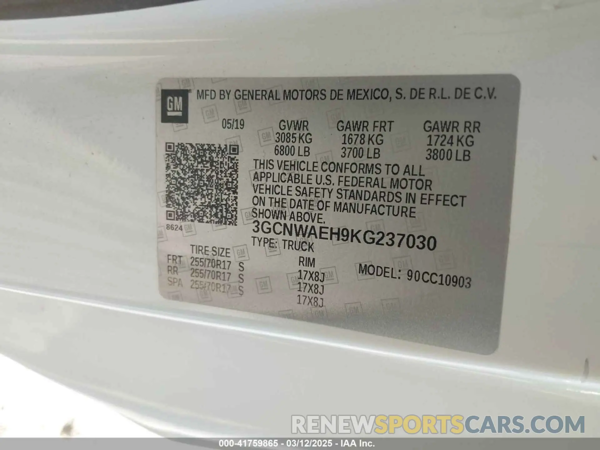 9 Photograph of a damaged car 3GCNWAEH9KG237030 CHEVROLET SILVERADO 1500 2019