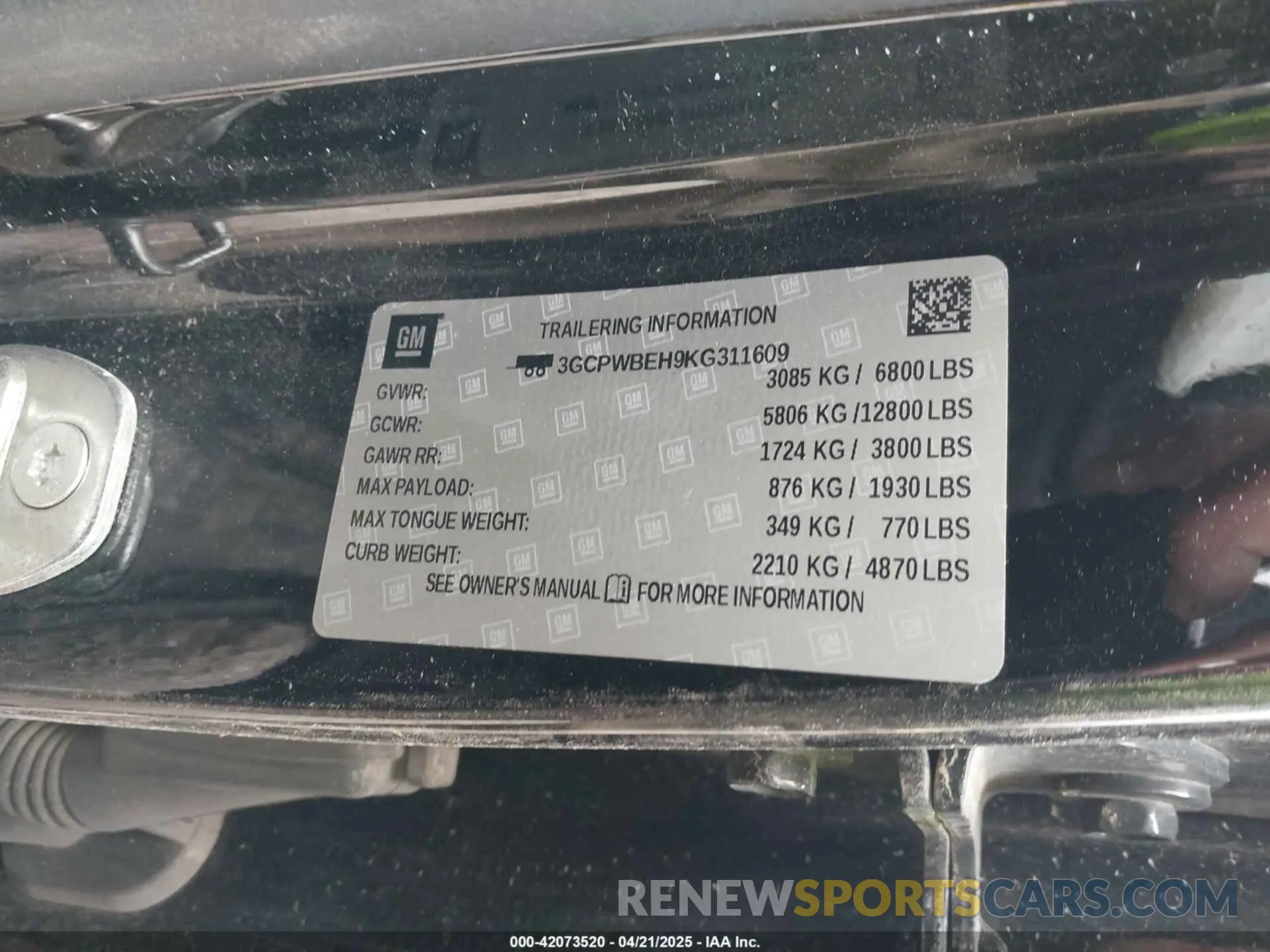 9 Photograph of a damaged car 3GCPWBEH9KG311609 CHEVROLET SILVERADO 1500 2019