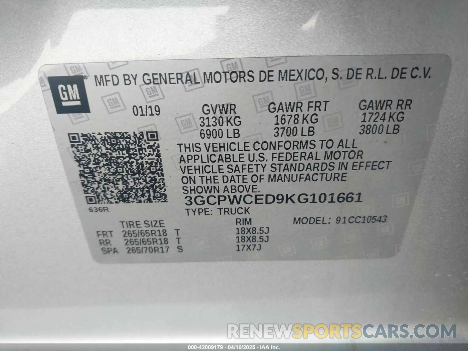 9 Photograph of a damaged car 3GCPWCED9KG101661 CHEVROLET SILVERADO 1500 2019