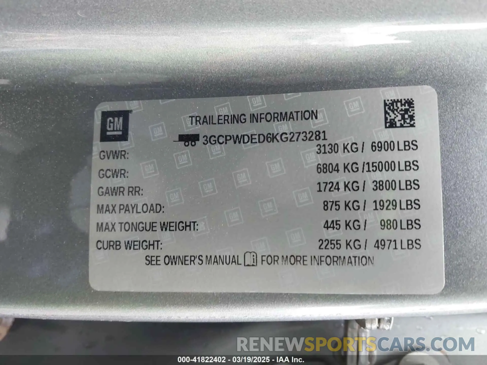 9 Photograph of a damaged car 3GCPWDED6KG273281 CHEVROLET SILVERADO 1500 2019