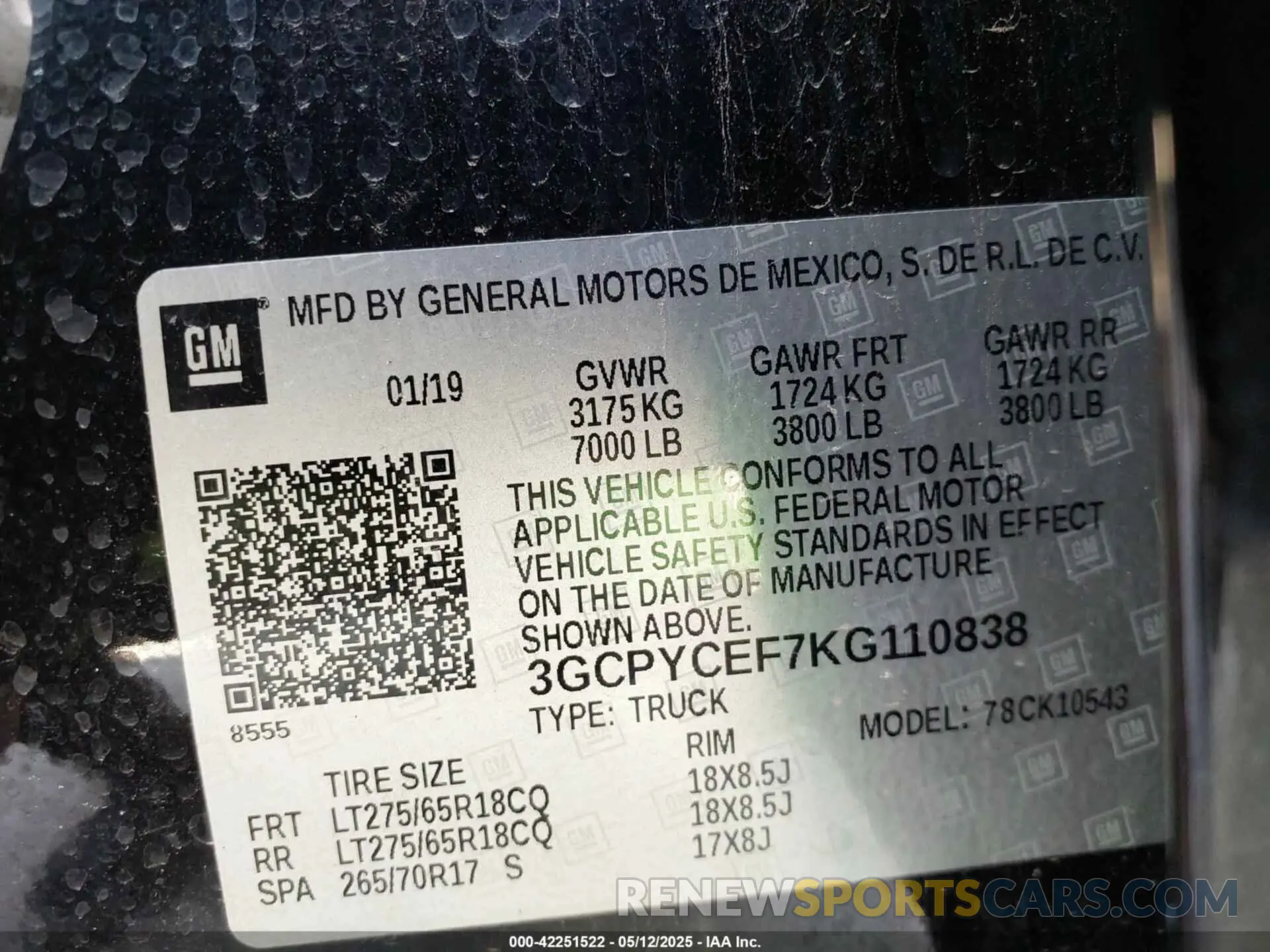 9 Photograph of a damaged car 3GCPYCEF7KG110838 CHEVROLET SILVERADO 1500 2019