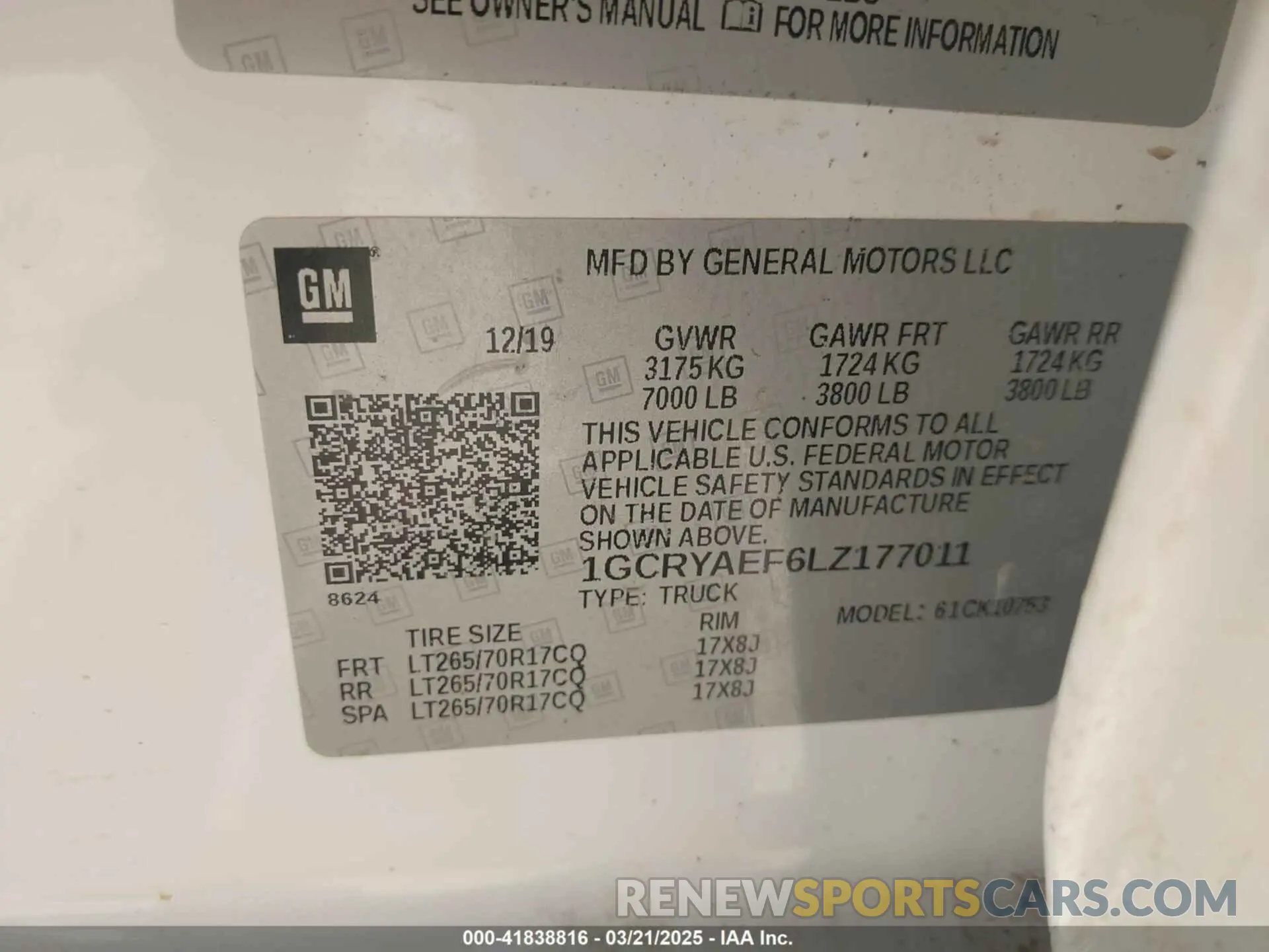 9 Photograph of a damaged car 1GCRYAEF6LZ177011 CHEVROLET SILVERADO 1500 2020