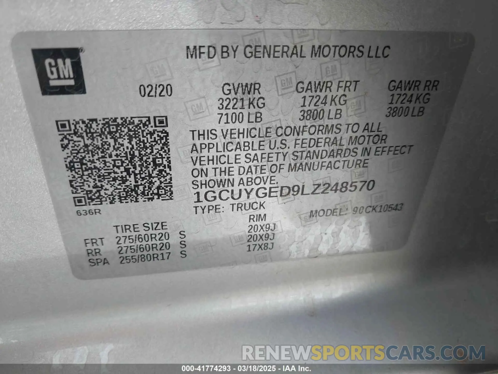9 Photograph of a damaged car 1GCUYGED9LZ248570 CHEVROLET SILVERADO 1500 2020