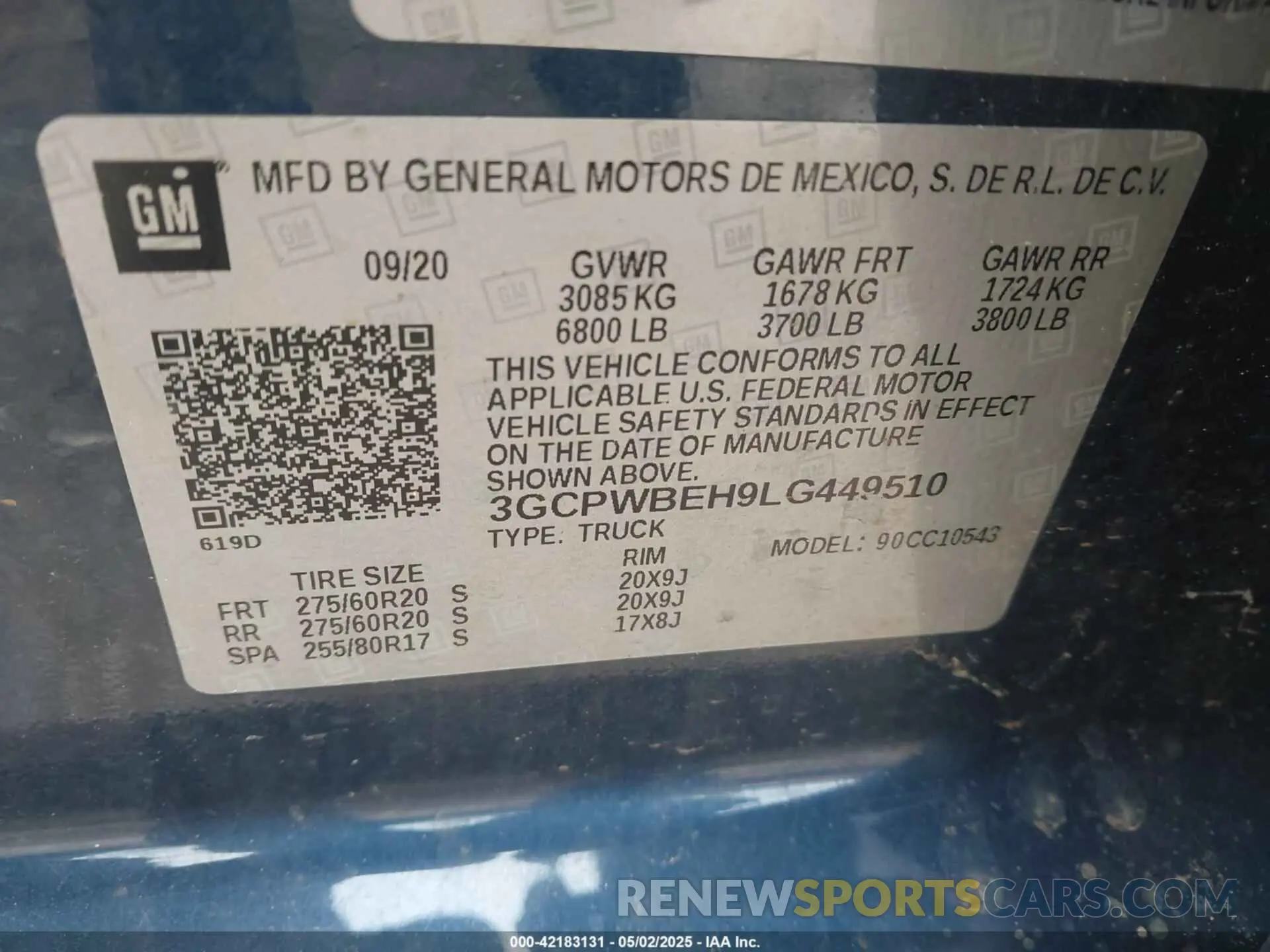 9 Photograph of a damaged car 3GCPWBEH9LG449510 CHEVROLET SILVERADO 1500 2020