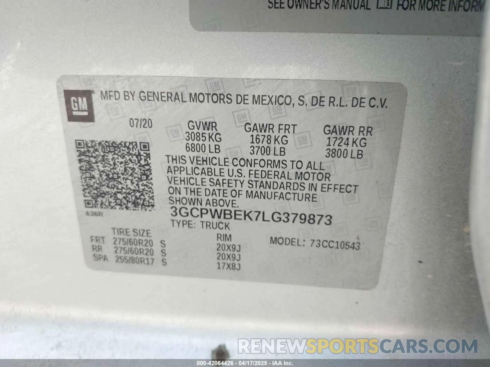 9 Photograph of a damaged car 3GCPWBEK7LG379873 CHEVROLET SILVERADO 1500 2020