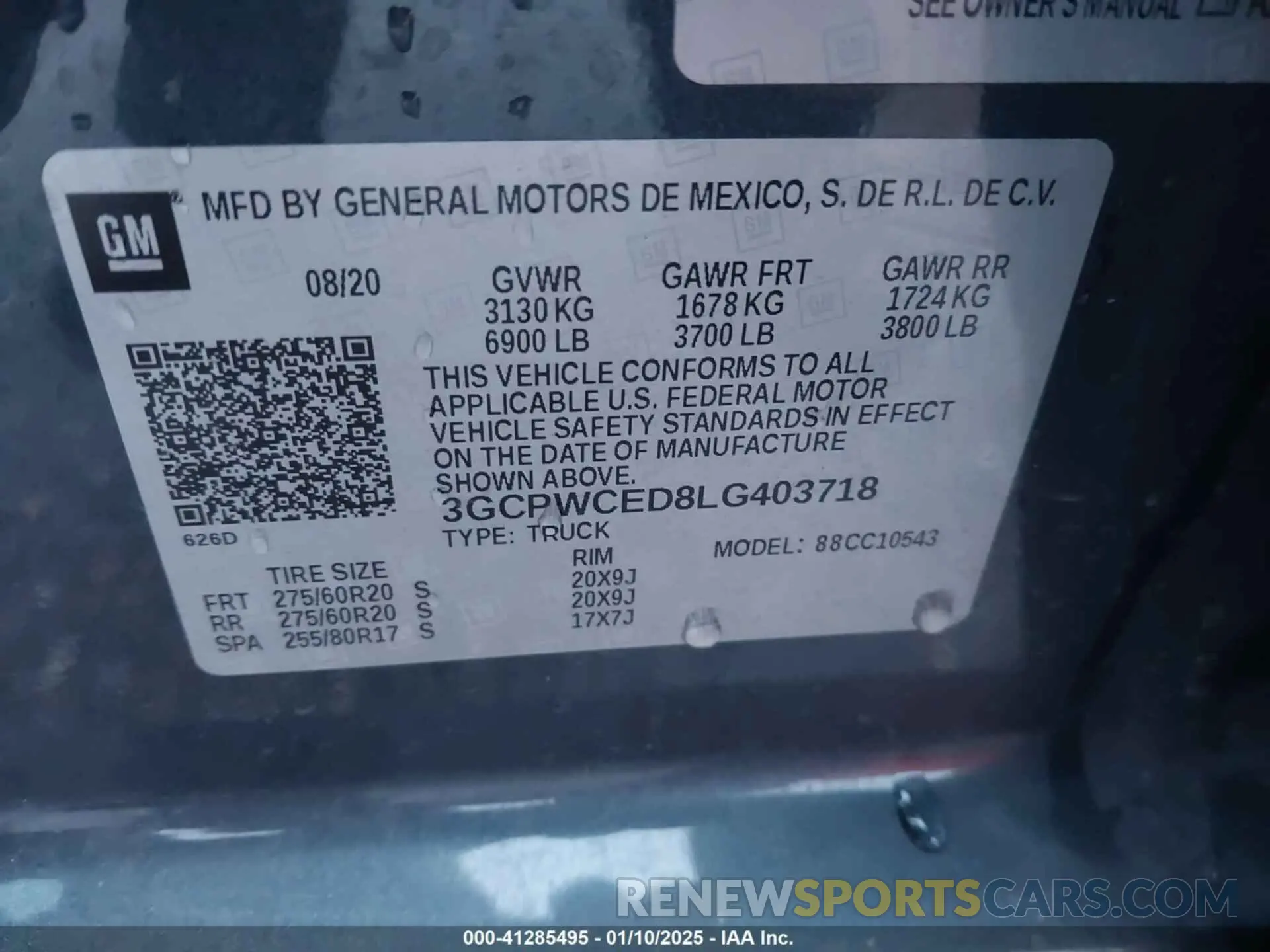 9 Photograph of a damaged car 3GCPWCED8LG403718 CHEVROLET SILVERADO 1500 2020