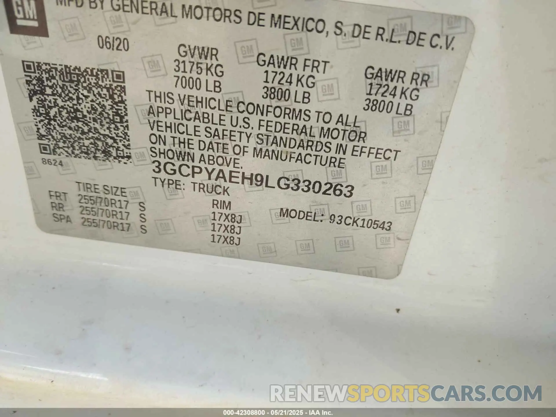 9 Photograph of a damaged car 3GCPYAEH9LG330263 CHEVROLET SILVERADO 1500 2020