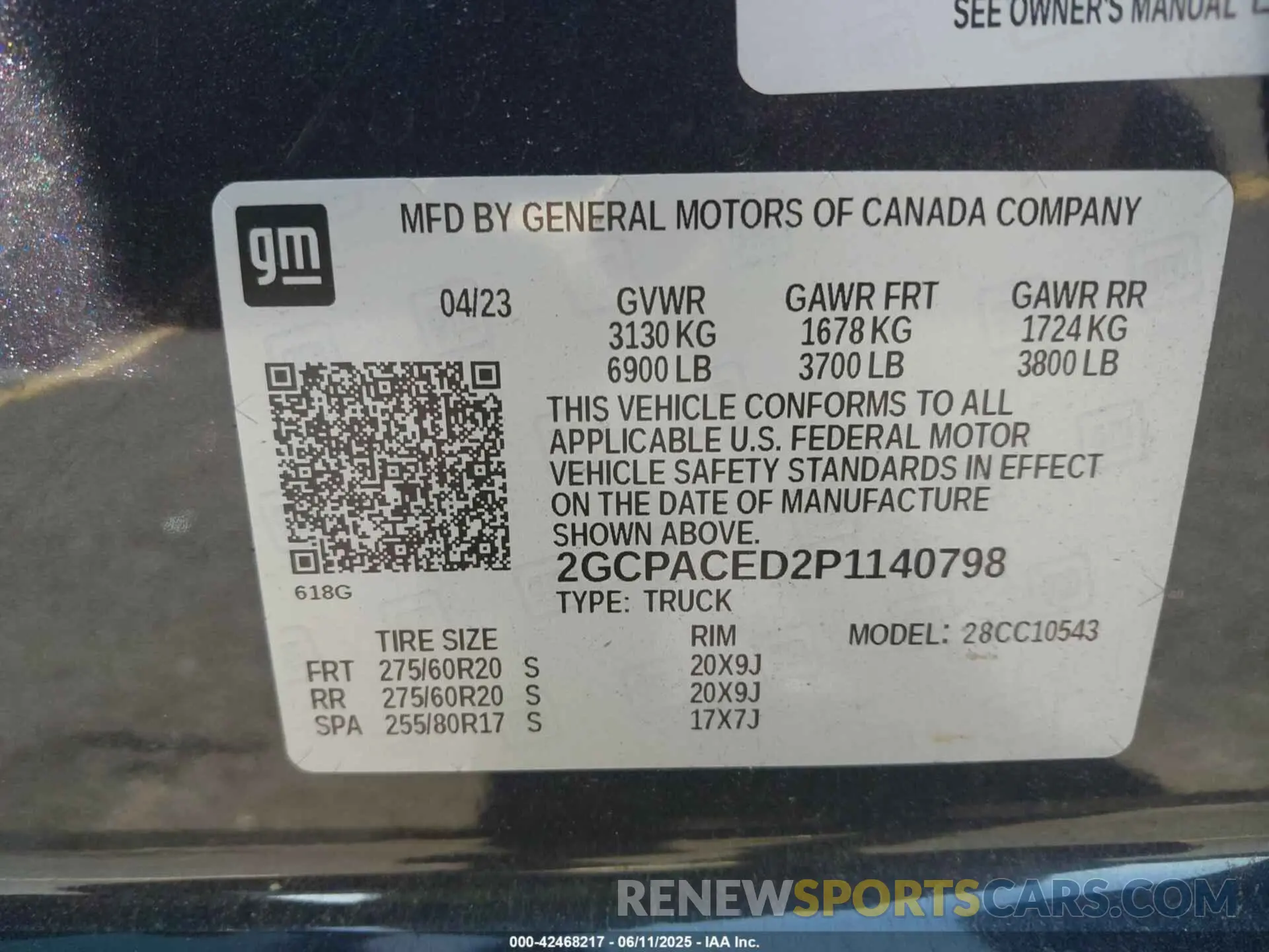 9 Photograph of a damaged car 2GCPACED2P1140798 CHEVROLET SILVERADO 1500 2023