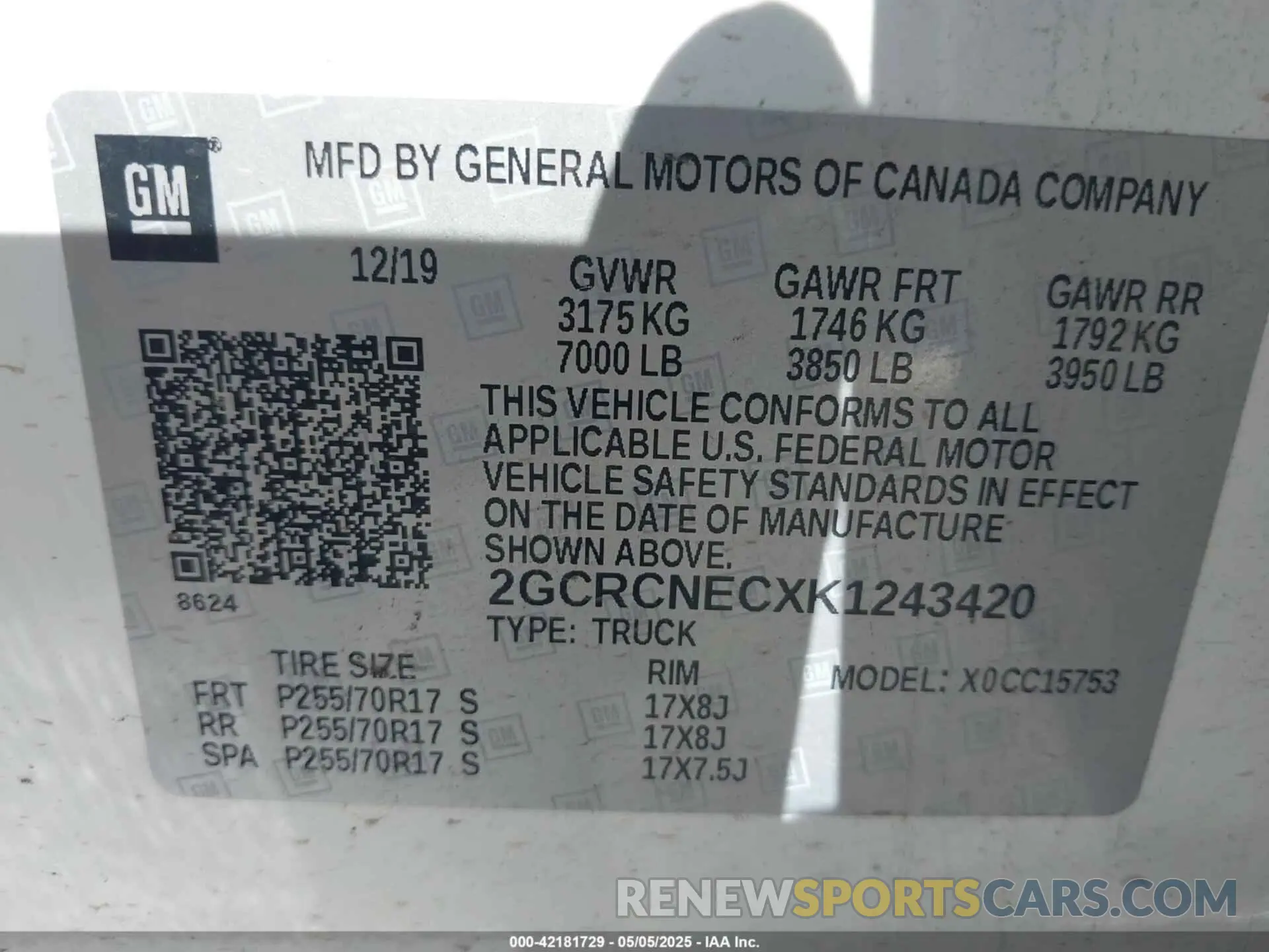 9 Photograph of a damaged car 2GCRCNECXK1243420 CHEVROLET SILVERADO 1500 LD 2019