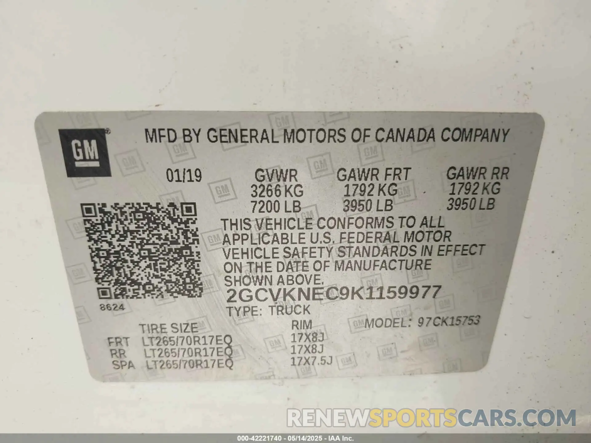 9 Photograph of a damaged car 2GCVKNEC9K1159977 CHEVROLET SILVERADO 1500 LD 2019