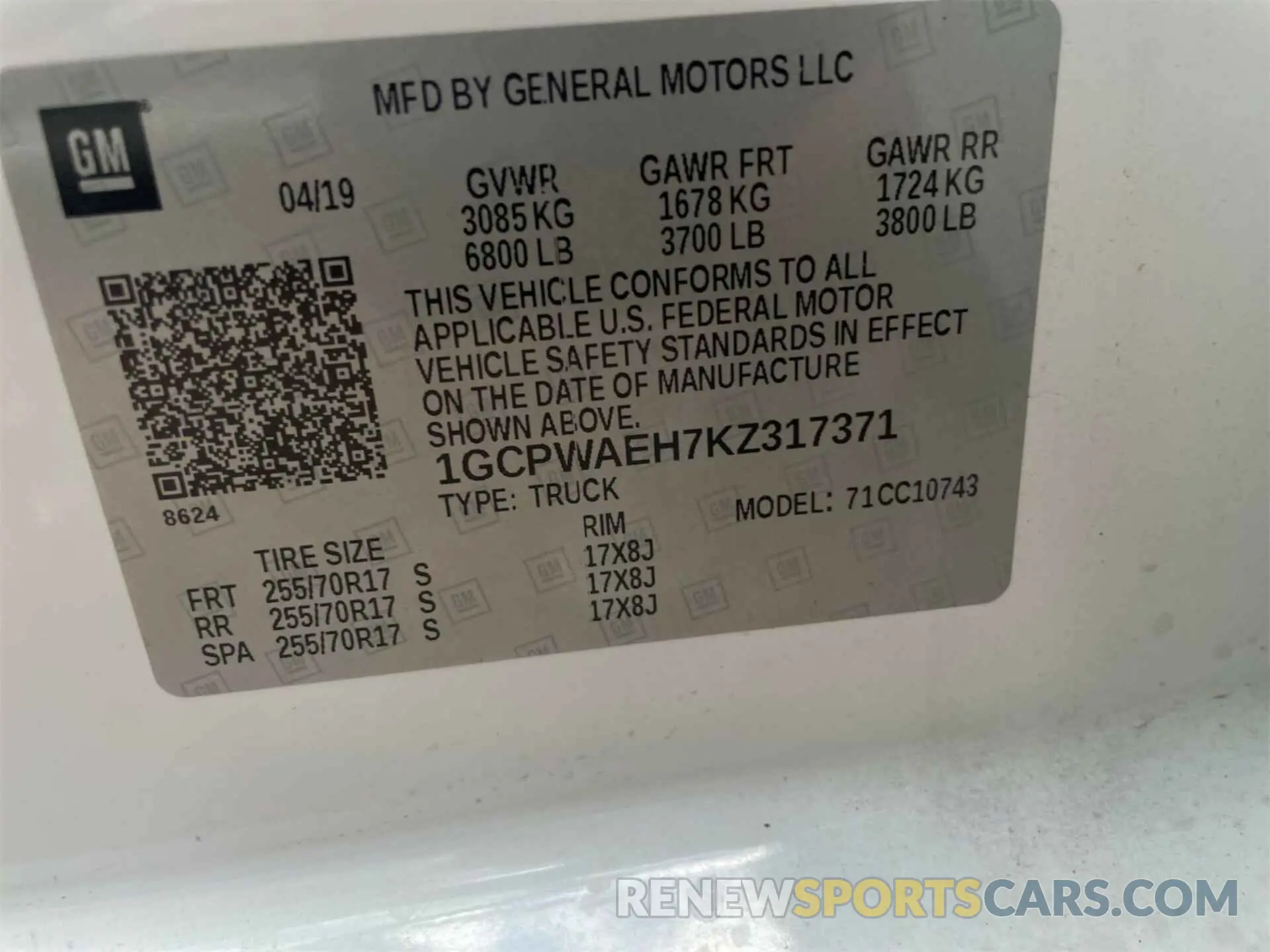 19 Photograph of a damaged car 1GCPWAEH7KZ317371 CHEVROLET SILVERADO 2019