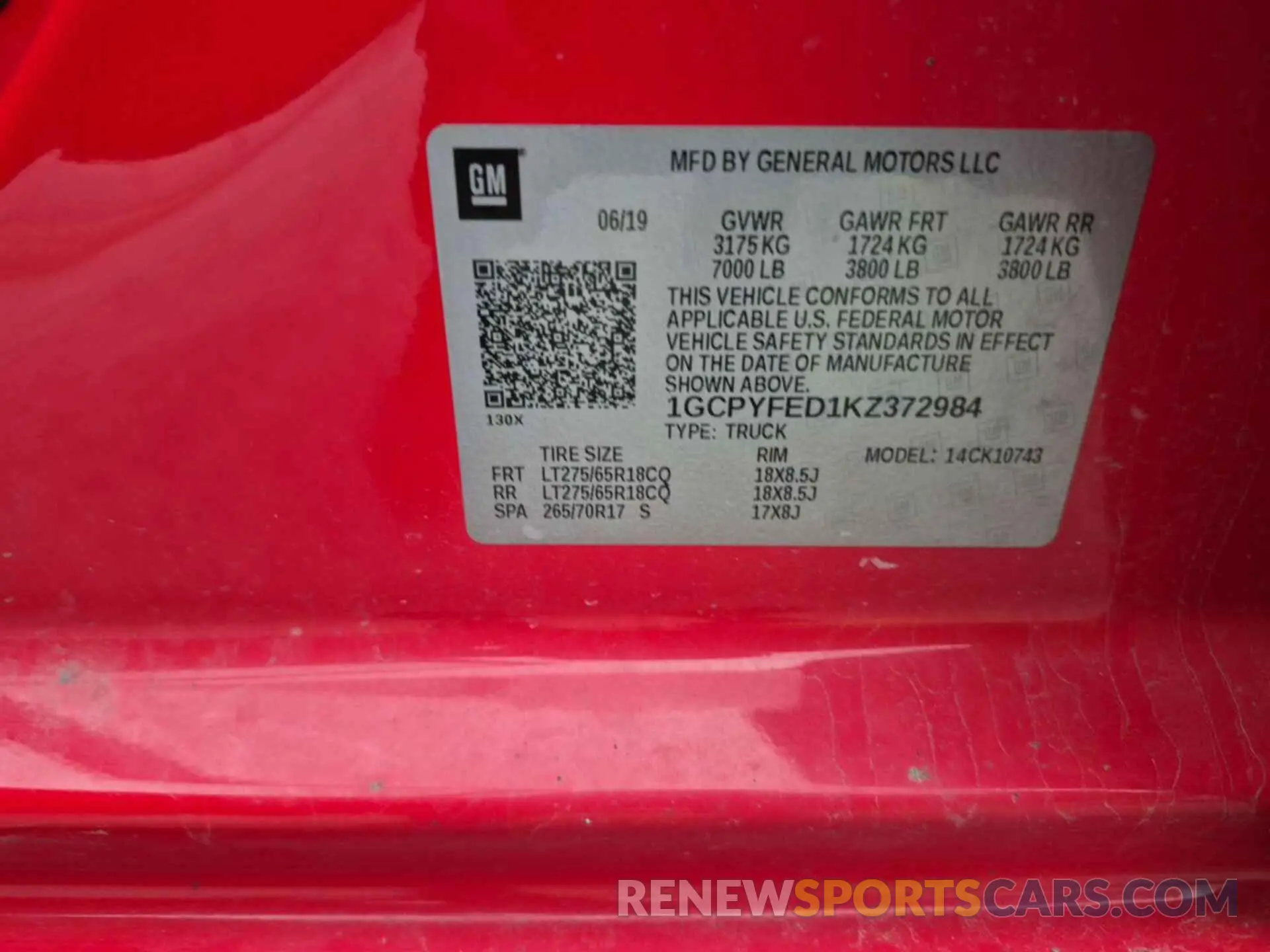 17 Photograph of a damaged car 1GCPYFED1KZ372984 CHEVROLET SILVERADO 2019