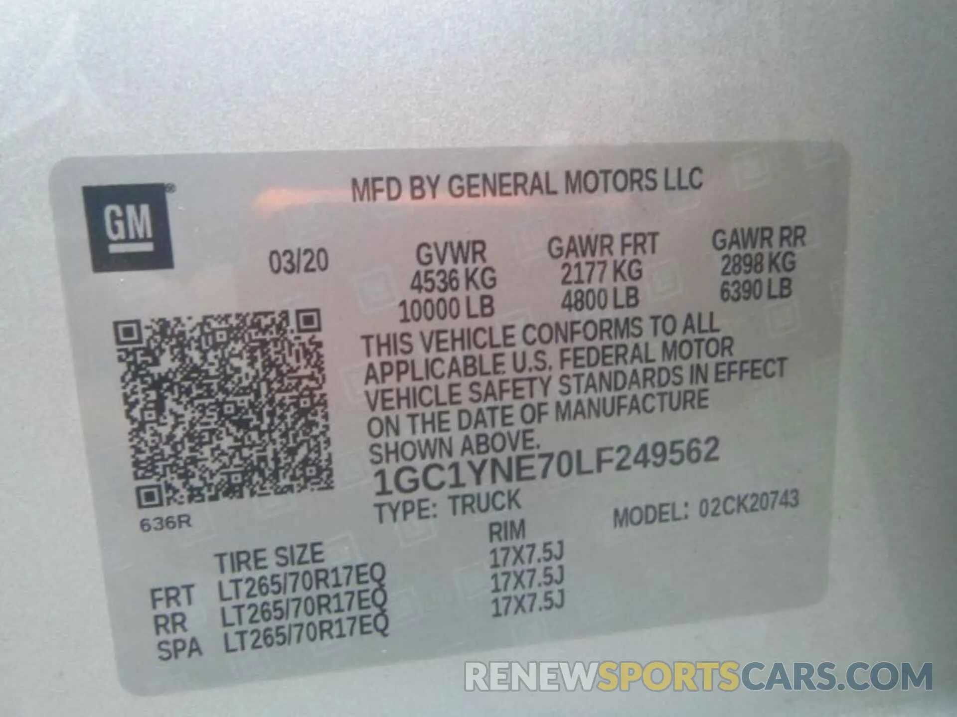 1 Photograph of a damaged car 1GC1YNE70LF249562 CHEVROLET SILVERADO 2020