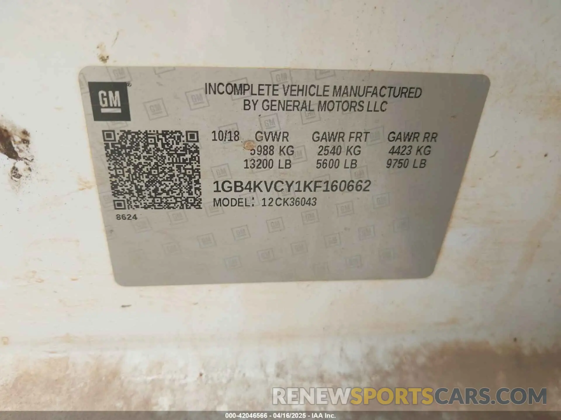 8 Photograph of a damaged car 1GB4KVCY1KF160662 CHEVROLET SILVERADO 3500HD CHASSIS 2019