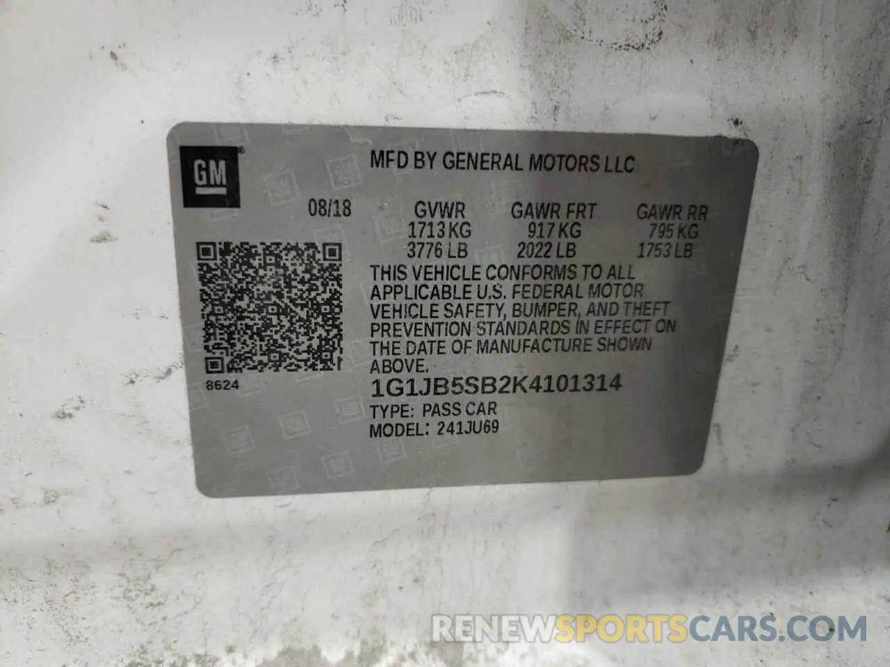 12 Photograph of a damaged car 1G1JB5SB2K4101314 CHEVROLET SONIC 2019