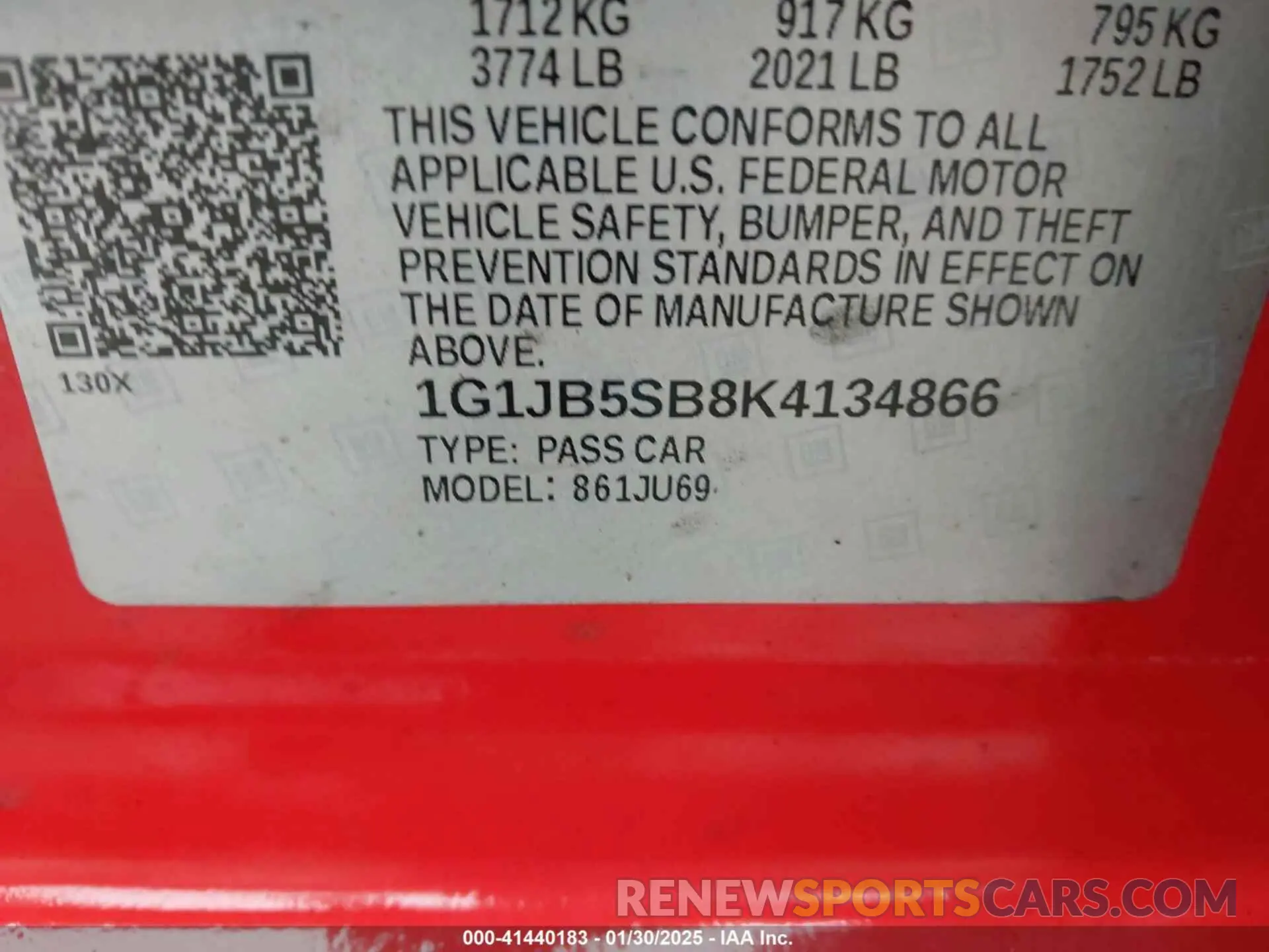 9 Photograph of a damaged car 1G1JB5SB8K4134866 CHEVROLET SONIC 2019