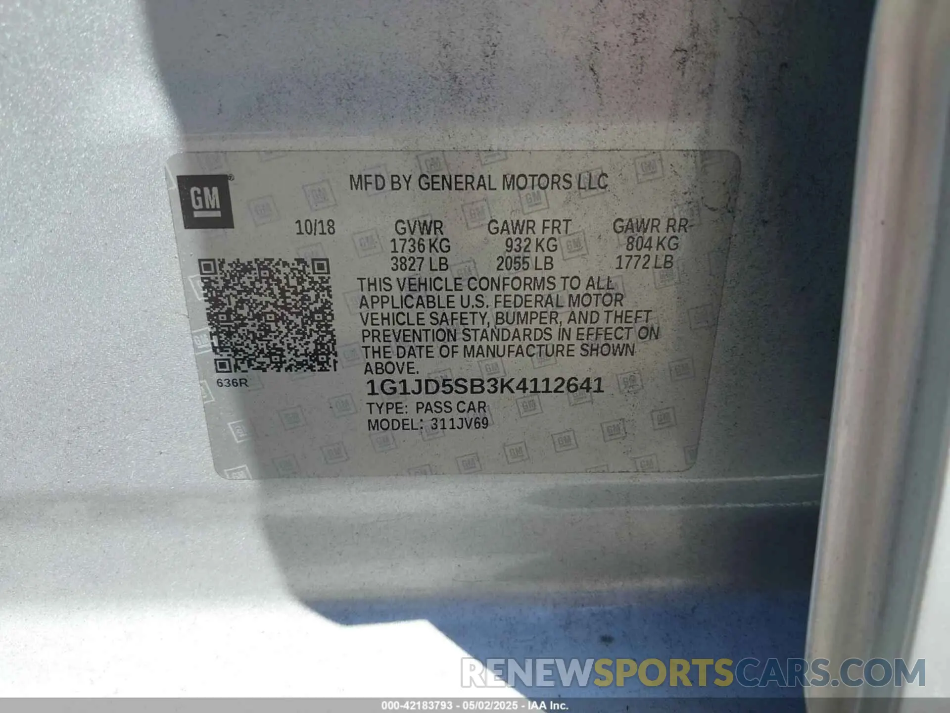 9 Photograph of a damaged car 1G1JD5SB3K4112641 CHEVROLET SONIC 2019