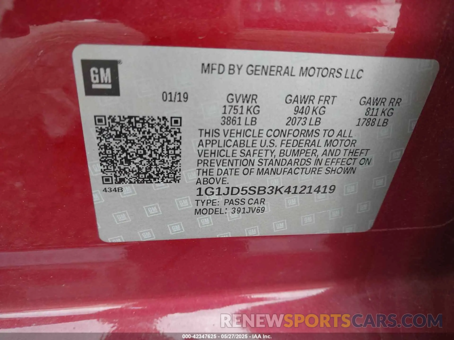 9 Photograph of a damaged car 1G1JD5SB3K4121419 CHEVROLET SONIC 2019