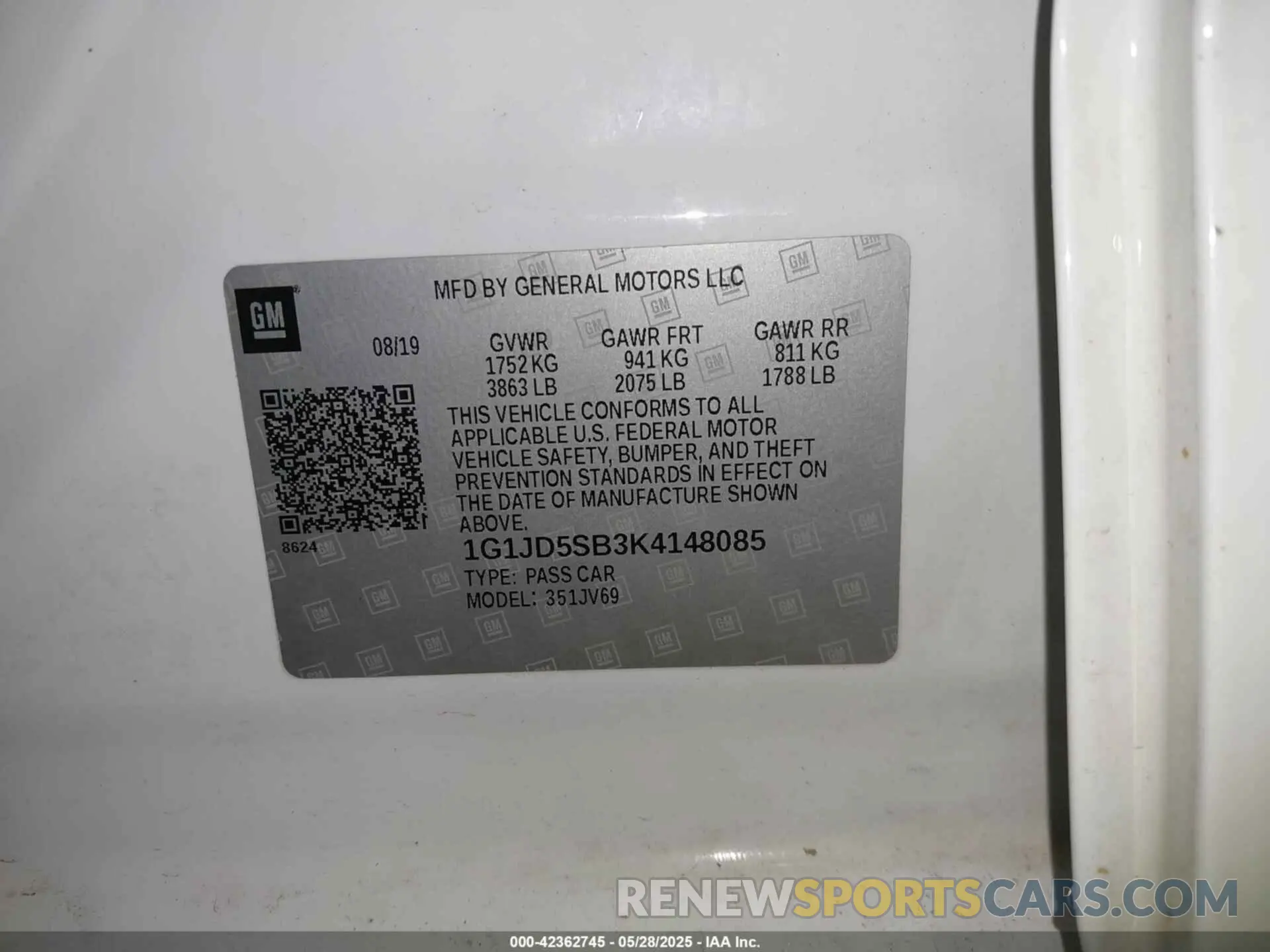 9 Photograph of a damaged car 1G1JD5SB3K4148085 CHEVROLET SONIC 2019