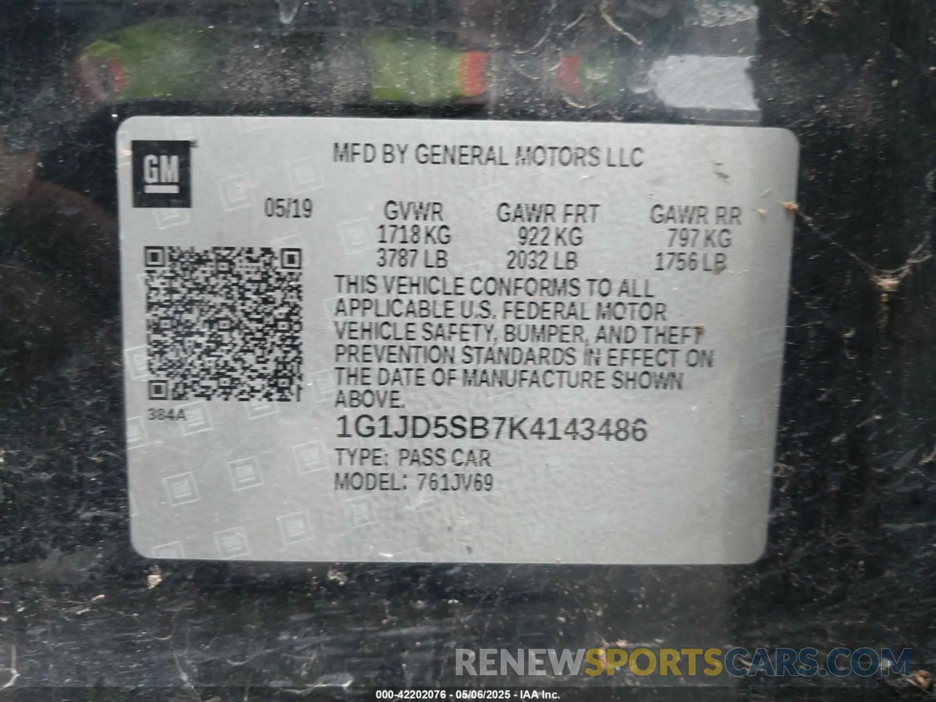9 Photograph of a damaged car 1G1JD5SB7K4143486 CHEVROLET SONIC 2019