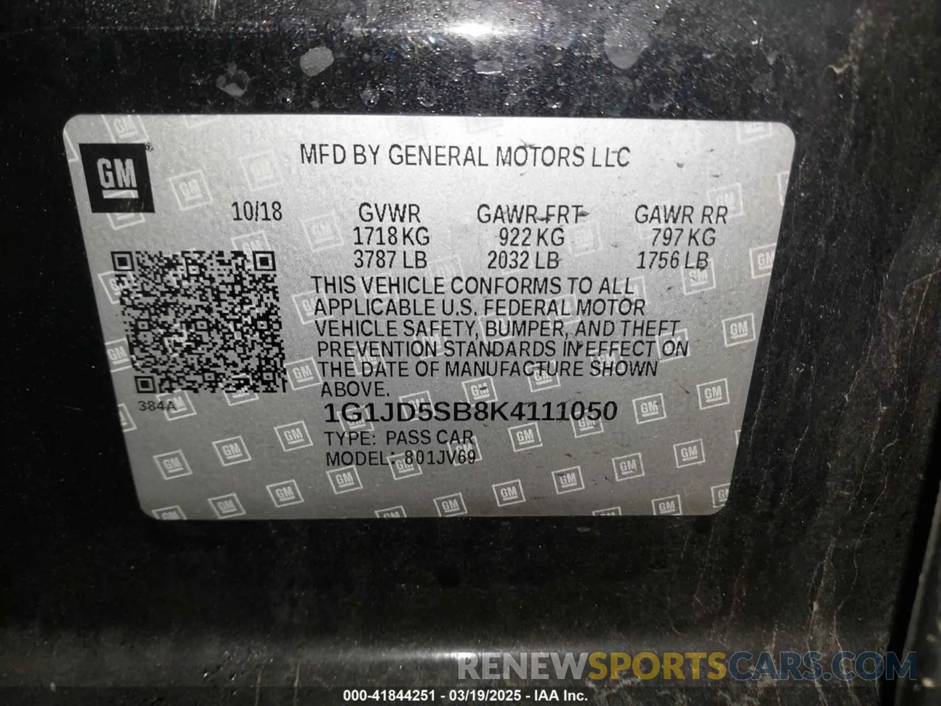 9 Photograph of a damaged car 1G1JD5SB8K4111050 CHEVROLET SONIC 2019