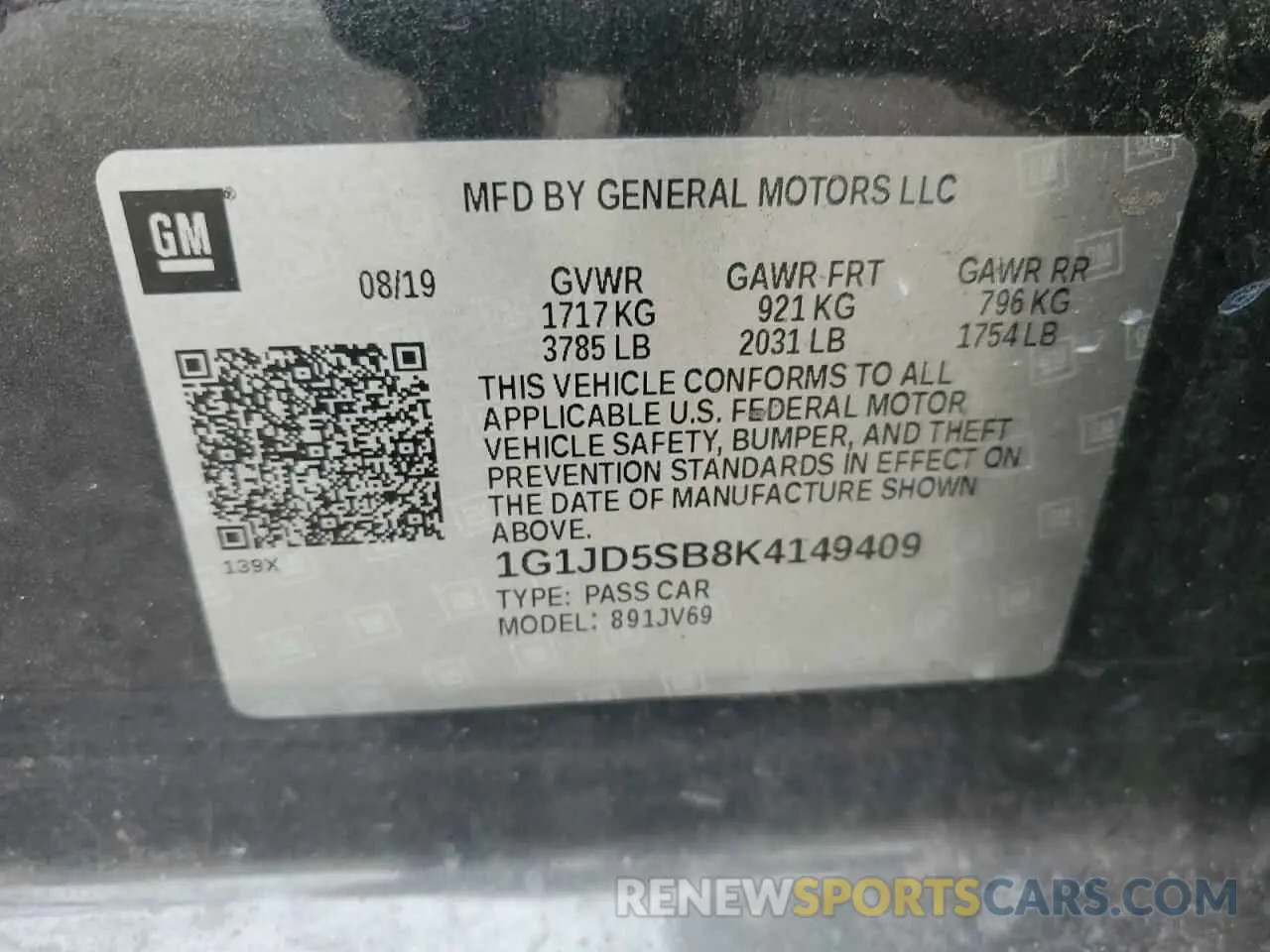 13 Photograph of a damaged car 1G1JD5SB8K4149409 CHEVROLET SONIC 2019