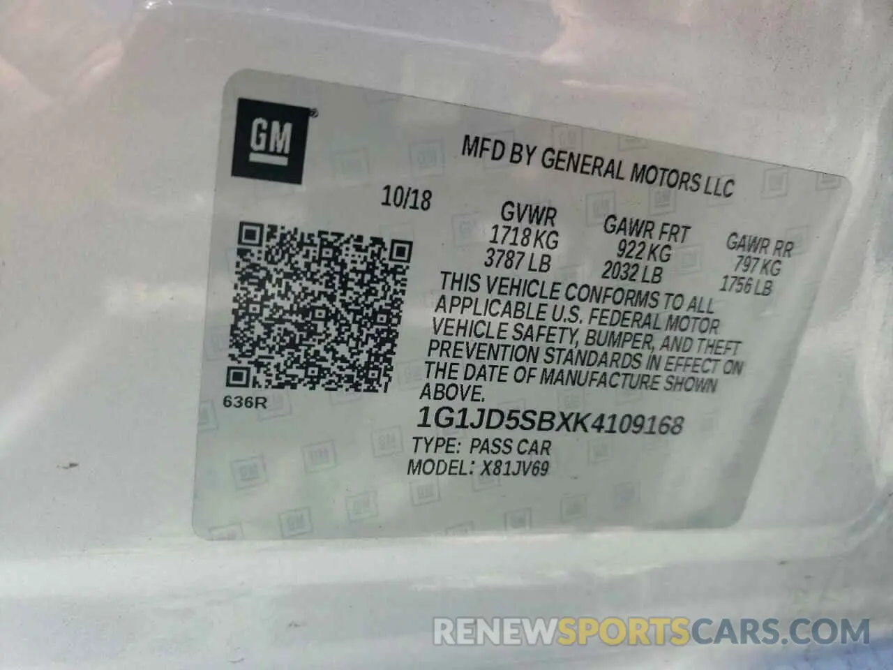 12 Photograph of a damaged car 1G1JD5SBXK4109168 CHEVROLET SONIC 2019