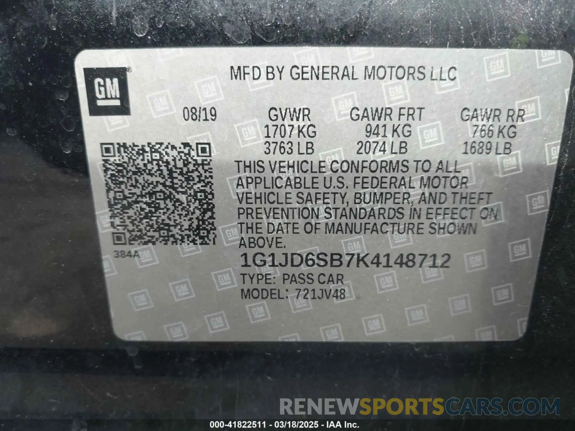 9 Photograph of a damaged car 1G1JD6SB7K4148712 CHEVROLET SONIC 2019