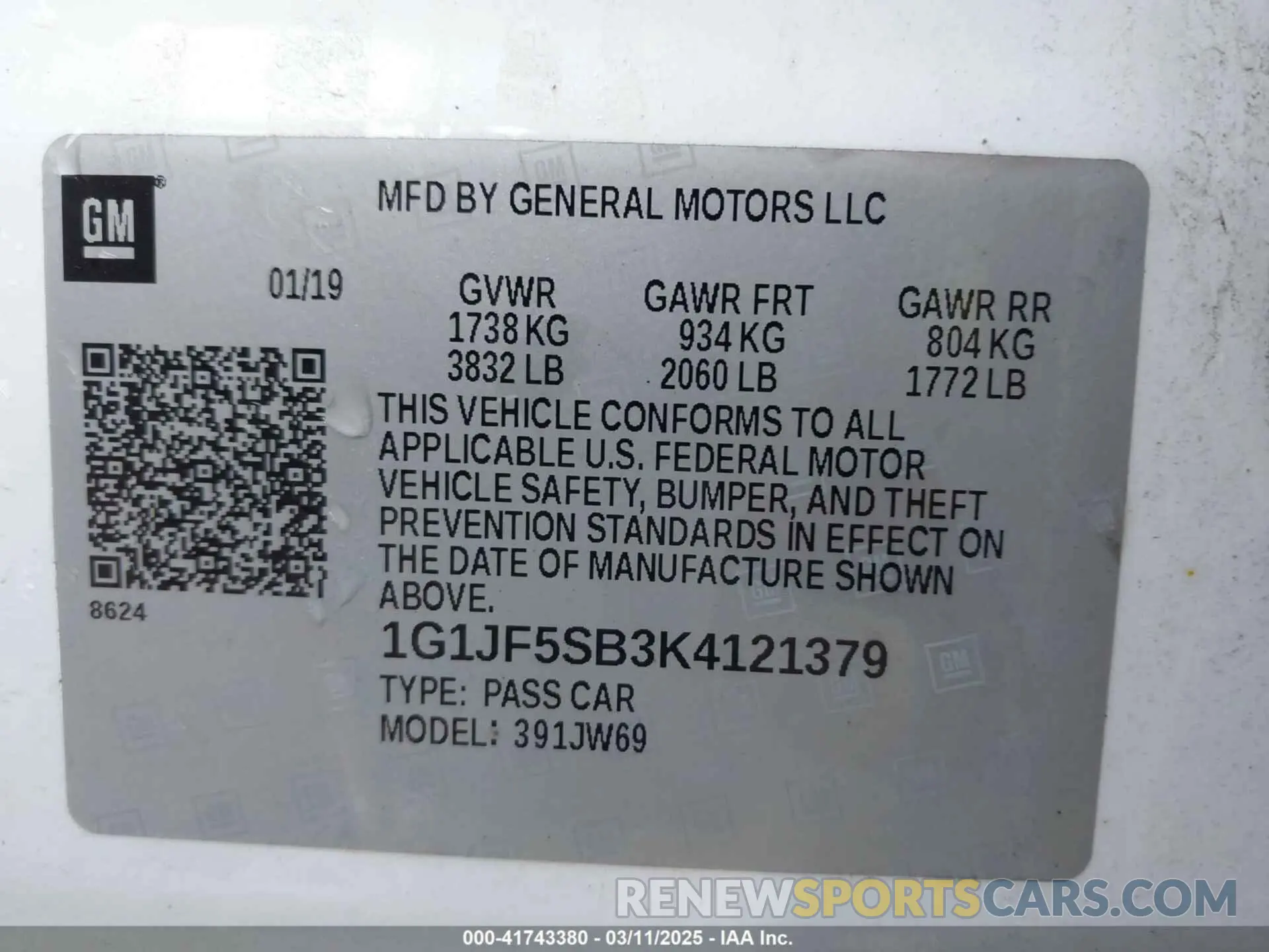 9 Photograph of a damaged car 1G1JF5SB3K4121379 CHEVROLET SONIC 2019