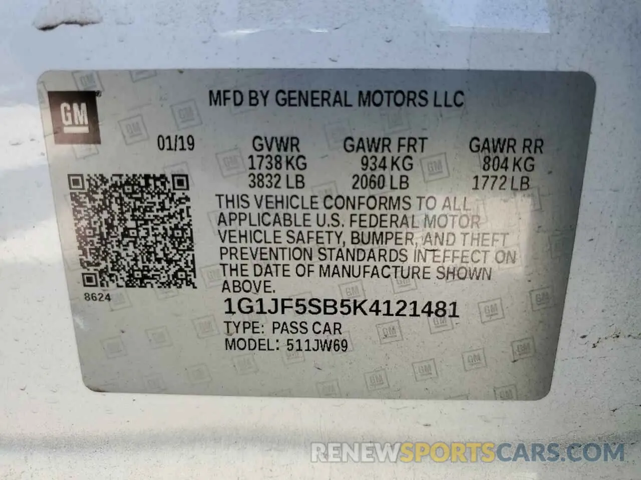 13 Photograph of a damaged car 1G1JF5SB5K4121481 CHEVROLET SONIC 2019