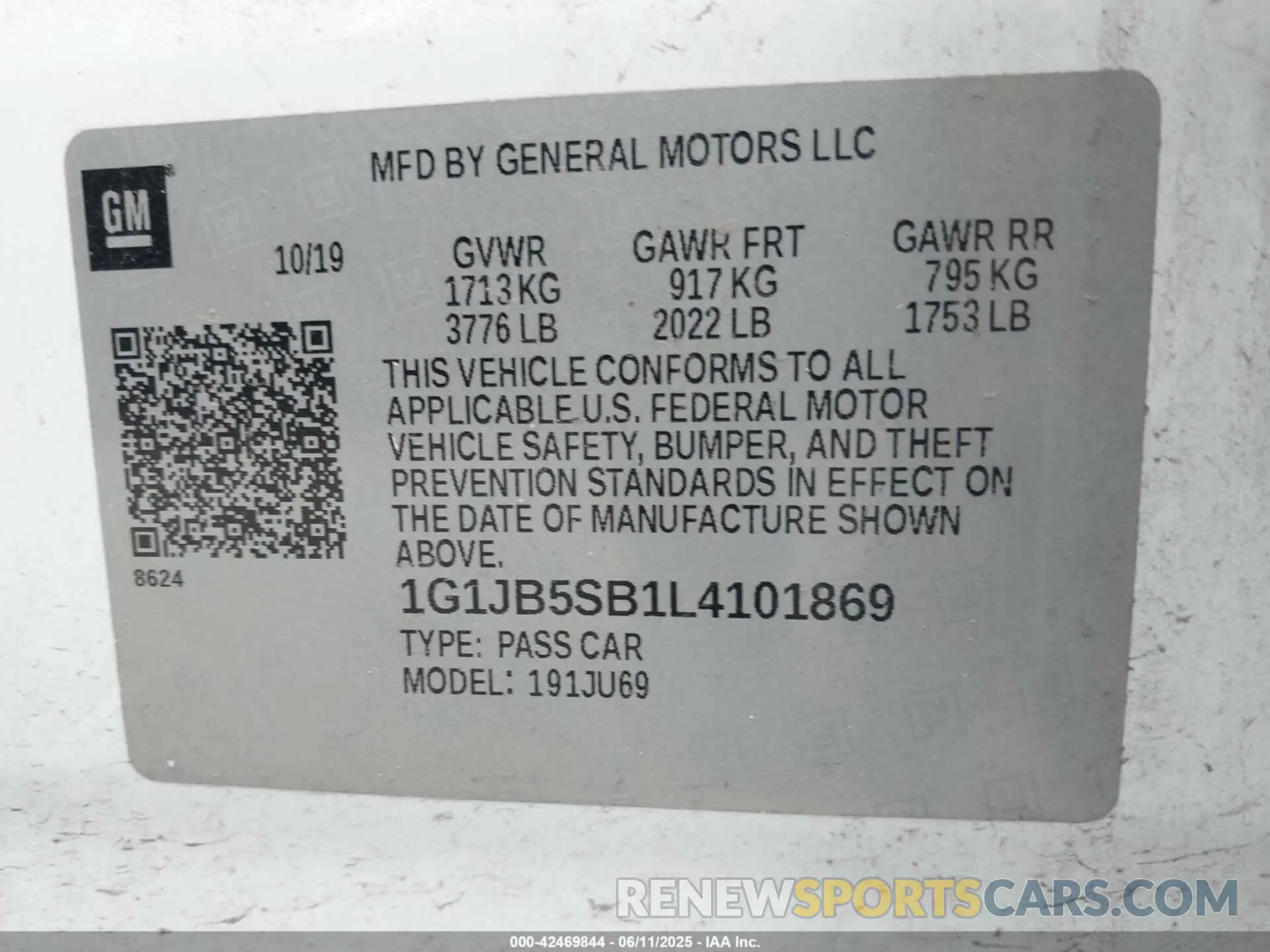 9 Photograph of a damaged car 1G1JB5SB1L4101869 CHEVROLET SONIC 2020