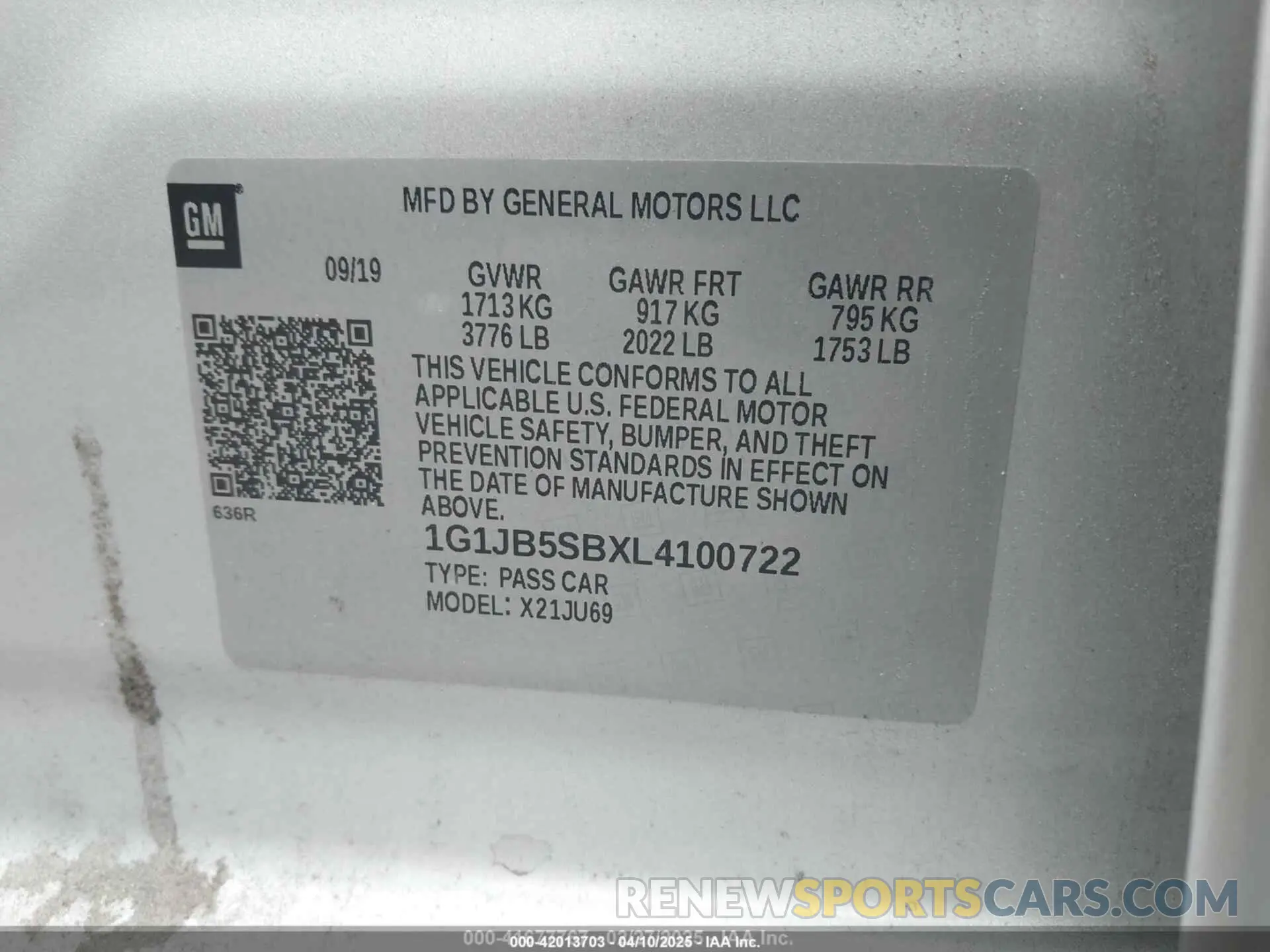 9 Photograph of a damaged car 1G1JB5SBXL4100722 CHEVROLET SONIC 2020