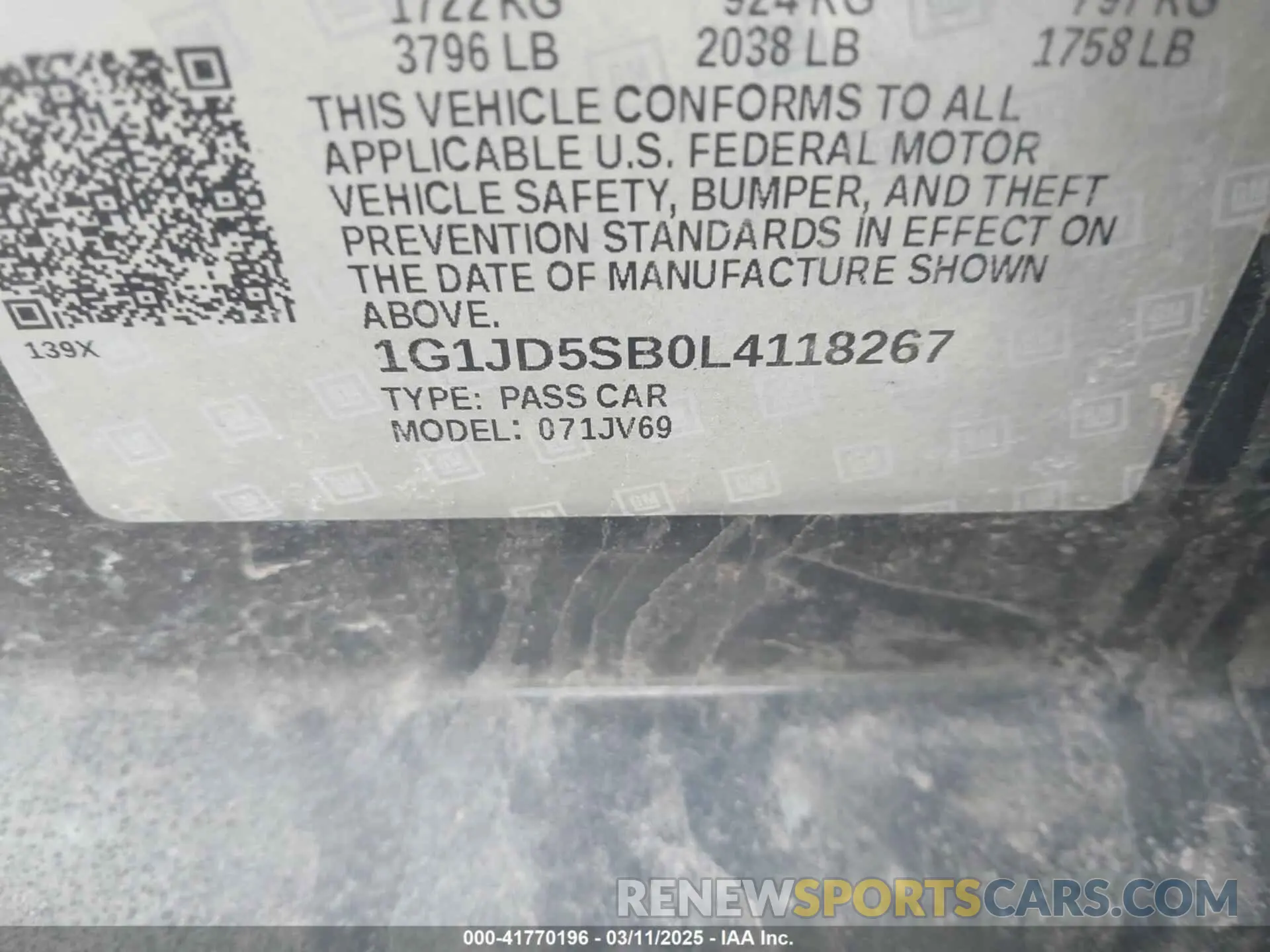 9 Photograph of a damaged car 1G1JD5SB0L4118267 CHEVROLET SONIC 2020