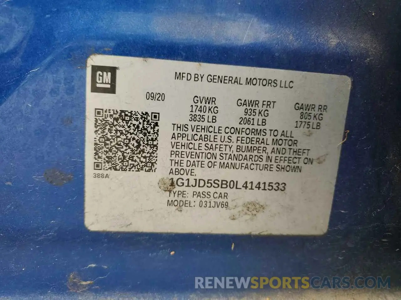12 Photograph of a damaged car 1G1JD5SB0L4141533 CHEVROLET SONIC 2020