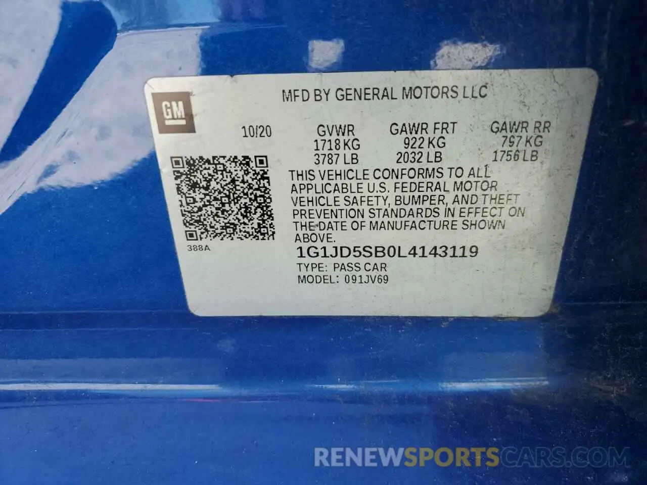12 Photograph of a damaged car 1G1JD5SB0L4143119 CHEVROLET SONIC 2020