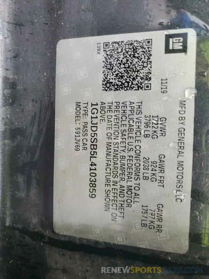 13 Photograph of a damaged car 1G1JD5SB5L4103859 CHEVROLET SONIC 2020