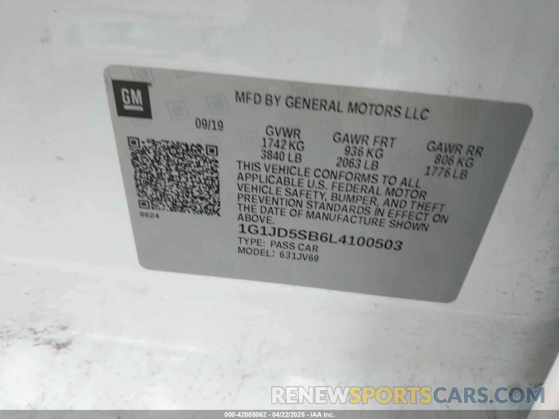 9 Photograph of a damaged car 1G1JD5SB6L4100503 CHEVROLET SONIC 2020