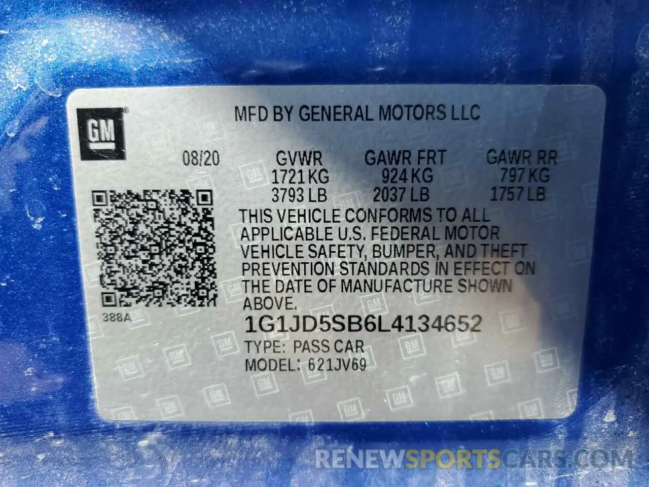 12 Photograph of a damaged car 1G1JD5SB6L4134652 CHEVROLET SONIC 2020