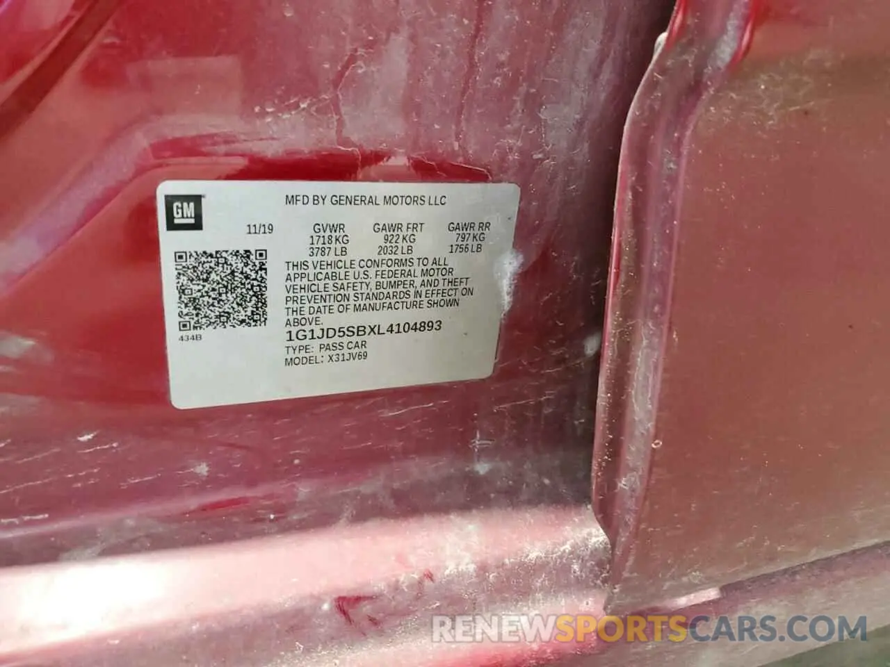 14 Photograph of a damaged car 1G1JD5SBXL4104893 CHEVROLET SONIC 2020