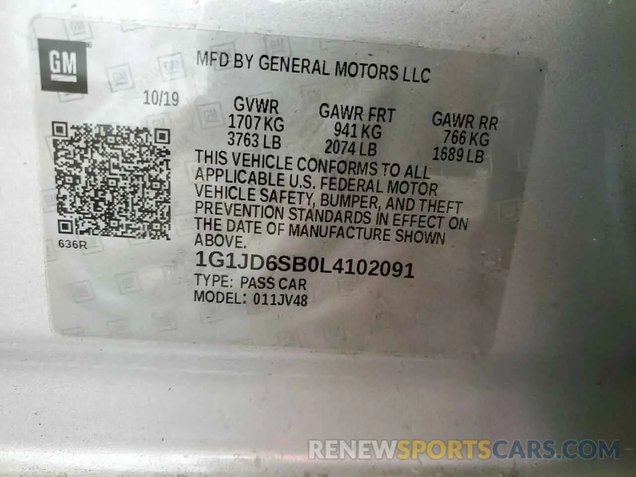 13 Photograph of a damaged car 1G1JD6SB0L4102091 CHEVROLET SONIC 2020
