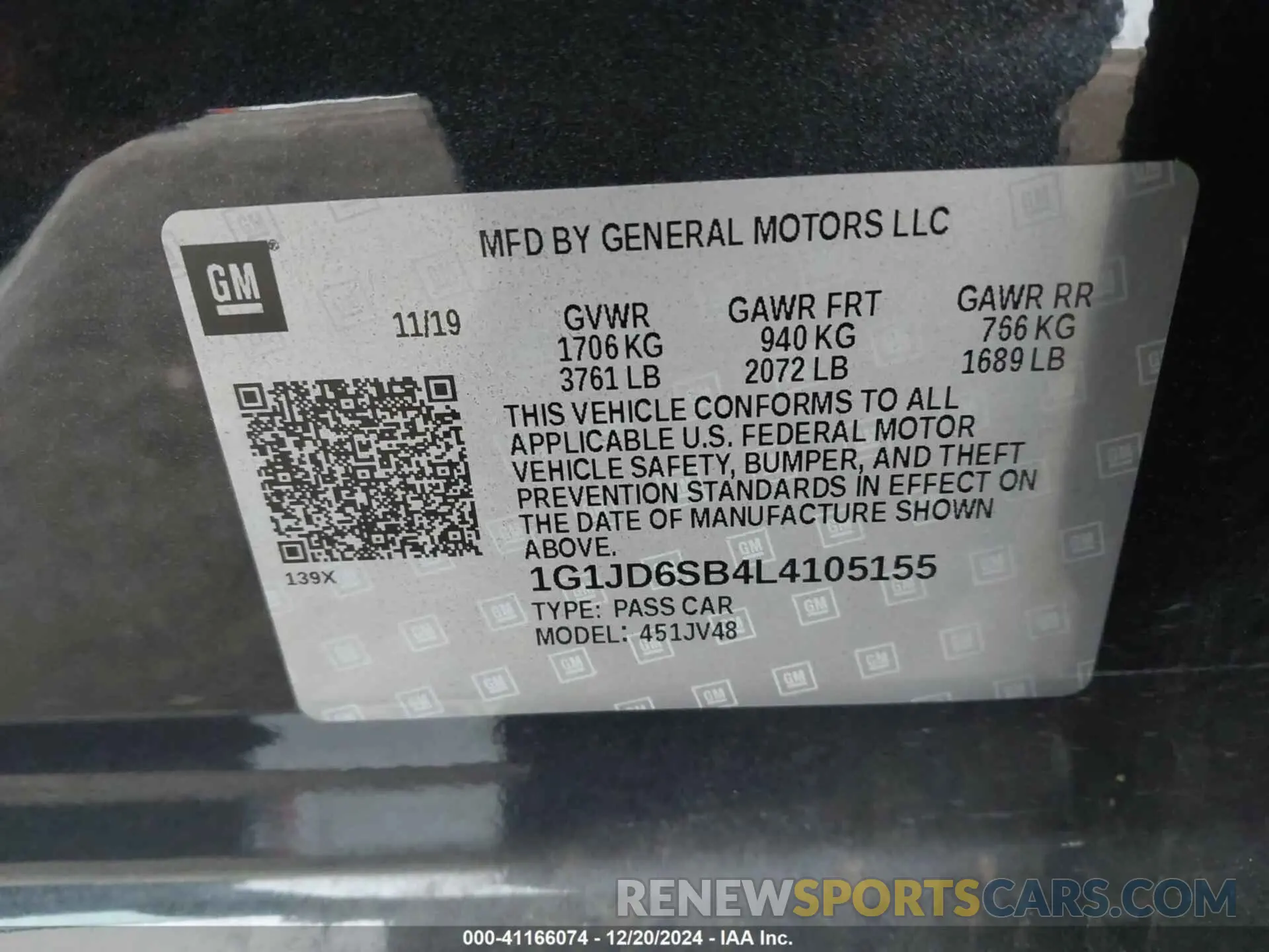 9 Photograph of a damaged car 1G1JD6SB4L4105155 CHEVROLET SONIC 2020