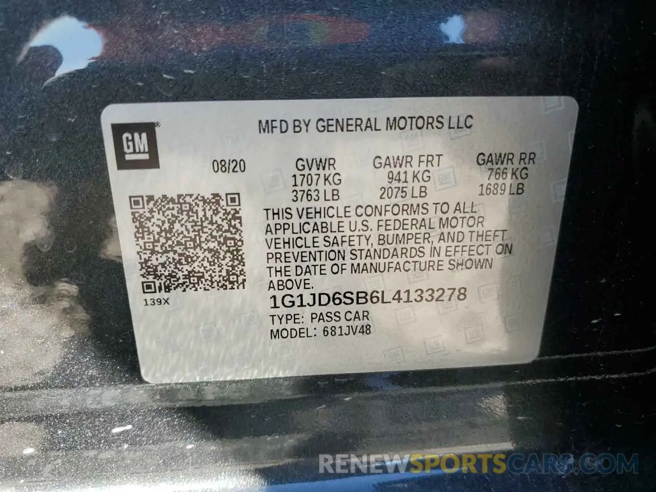 13 Photograph of a damaged car 1G1JD6SB6L4133278 CHEVROLET SONIC 2020