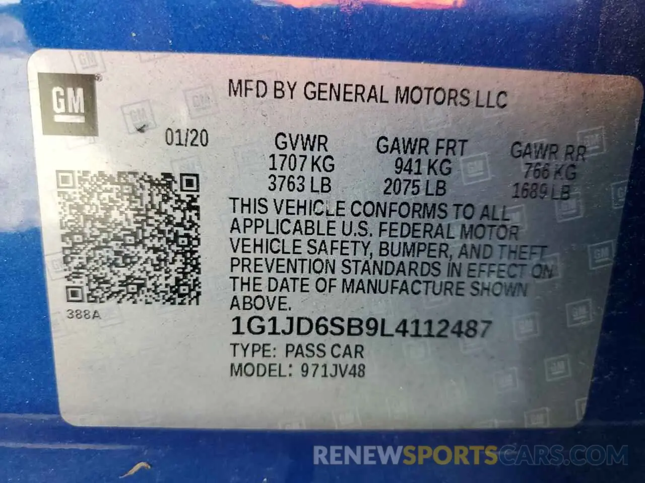 14 Photograph of a damaged car 1G1JD6SB9L4112487 CHEVROLET SONIC 2020