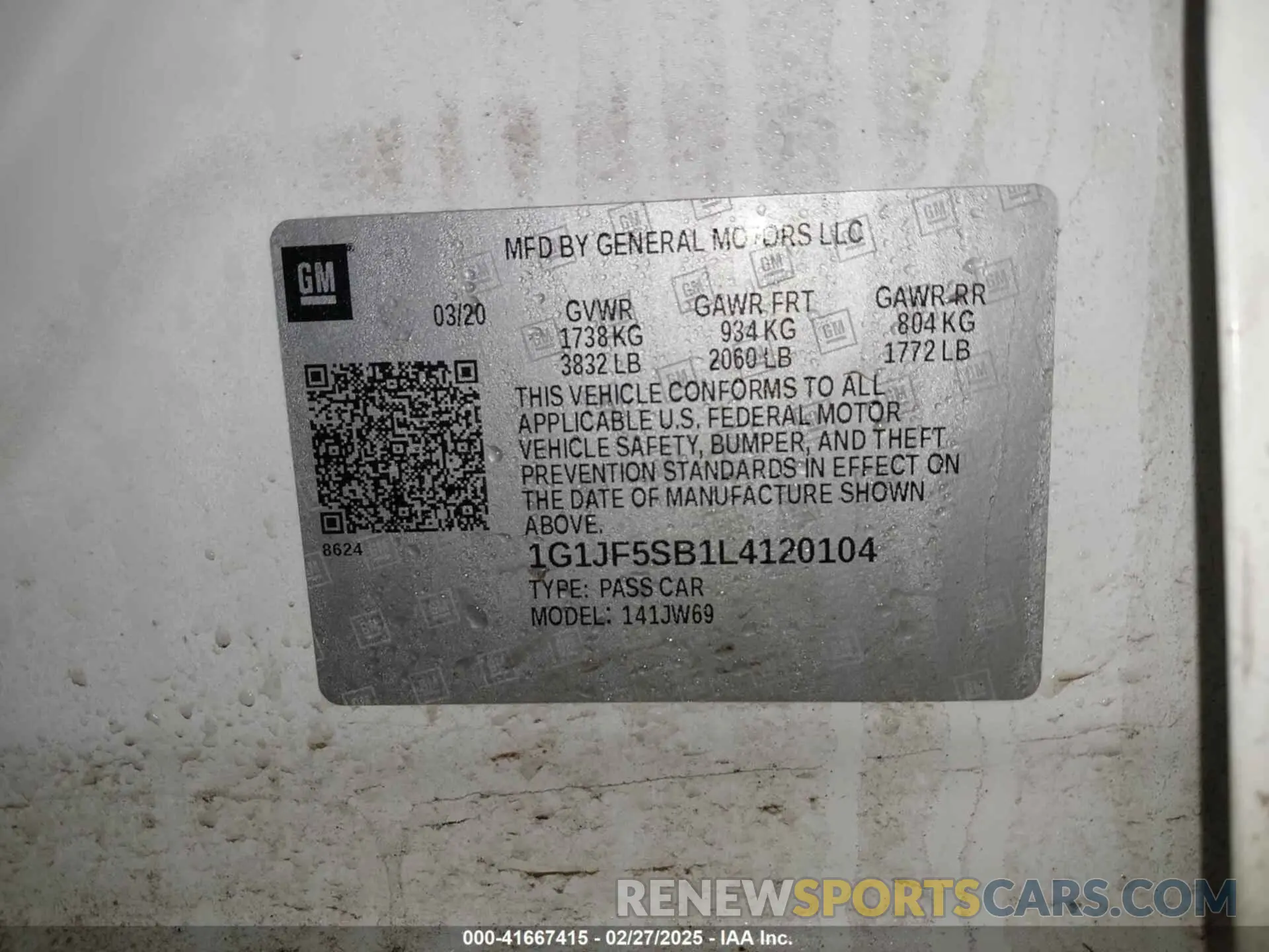 9 Photograph of a damaged car 1G1JF5SB1L4120104 CHEVROLET SONIC 2020