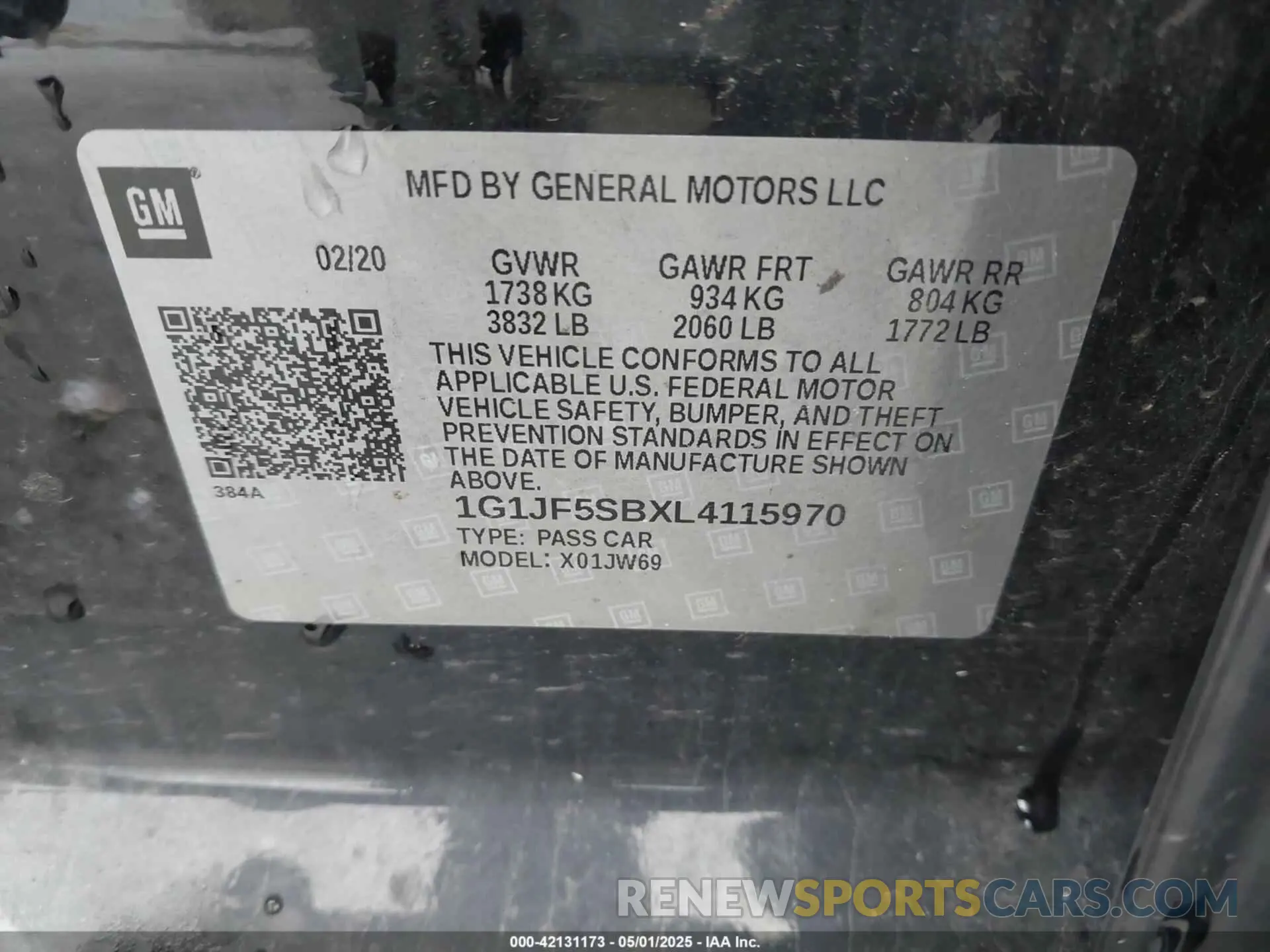 9 Photograph of a damaged car 1G1JF5SBXL4115970 CHEVROLET SONIC 2020
